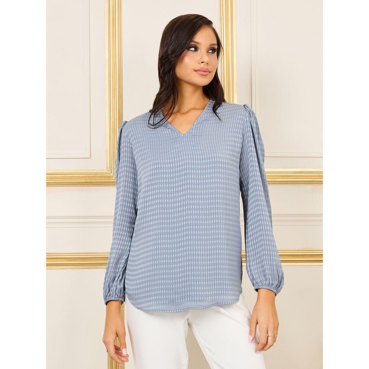 بلوزة واسعة مطبعة بمربعات-women-clothing-shirtsandblouses-blouses-image-2
