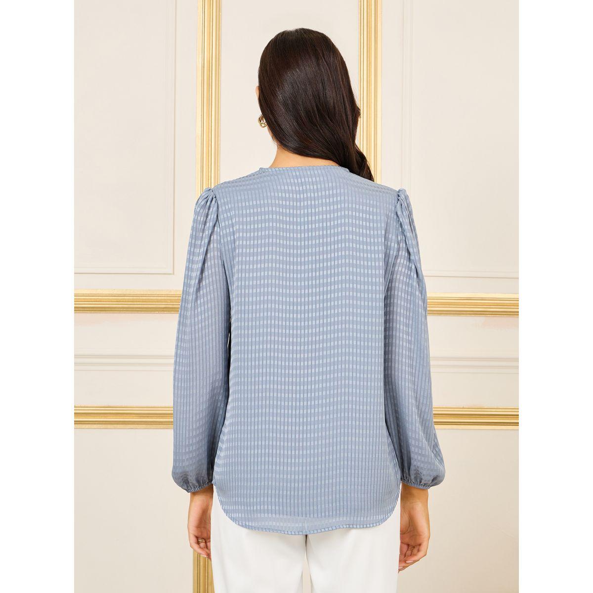 Styli Oversized V Neck Gingham Check Print Blouse-women-clothing-shirtsandblouses-blouses-image-5