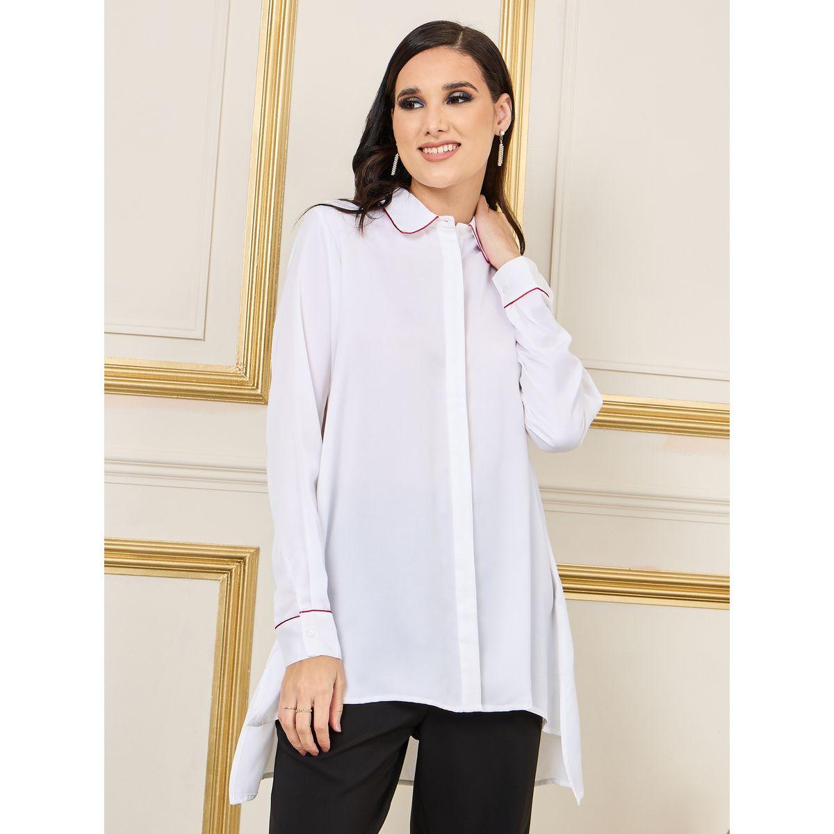 Styli Oversized Contrast Piped Detail Tunic Shirt-women-clothing-shirtsandblouses-shirts-image-1