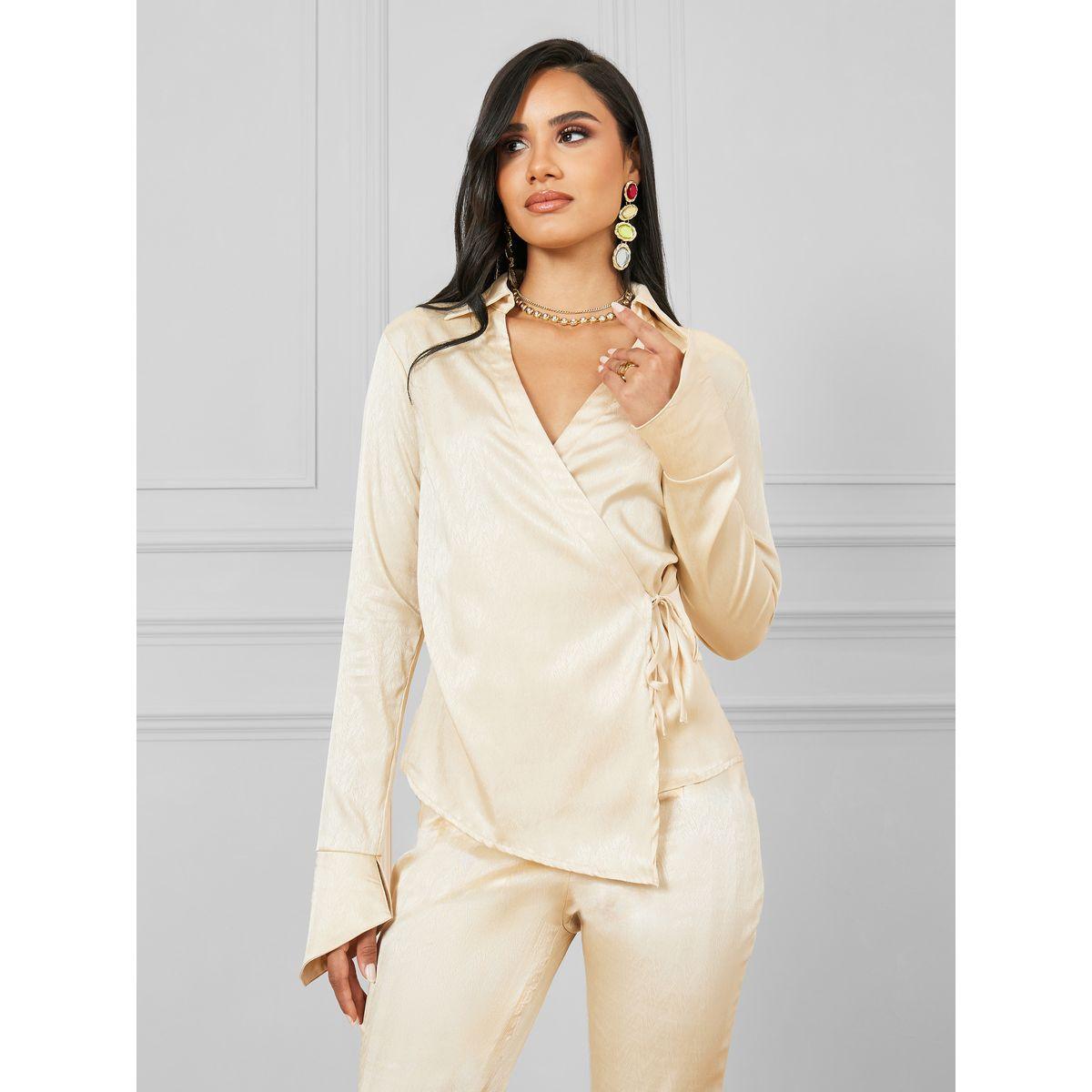 طقم منسق من بنطال وبلوزة بنمط لف-women-clothing-coordsets-image-2