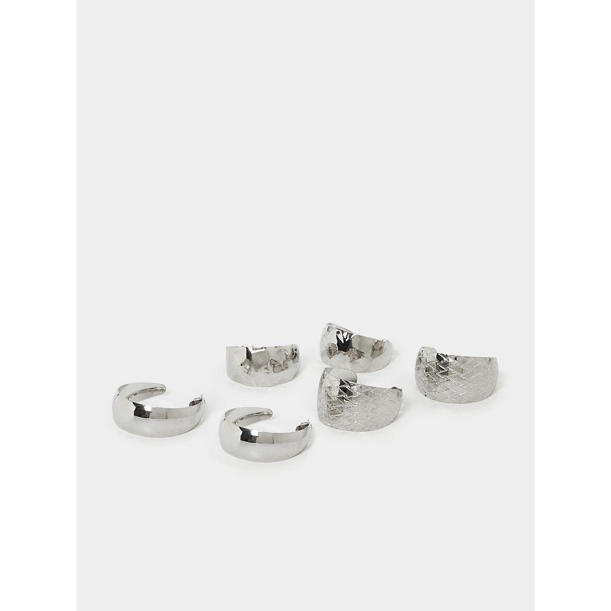 Styli Set of 3 - Metal Texture Chunky Hoop Earrings-women-watchesandjewellery-jewellery-earrings-image-1