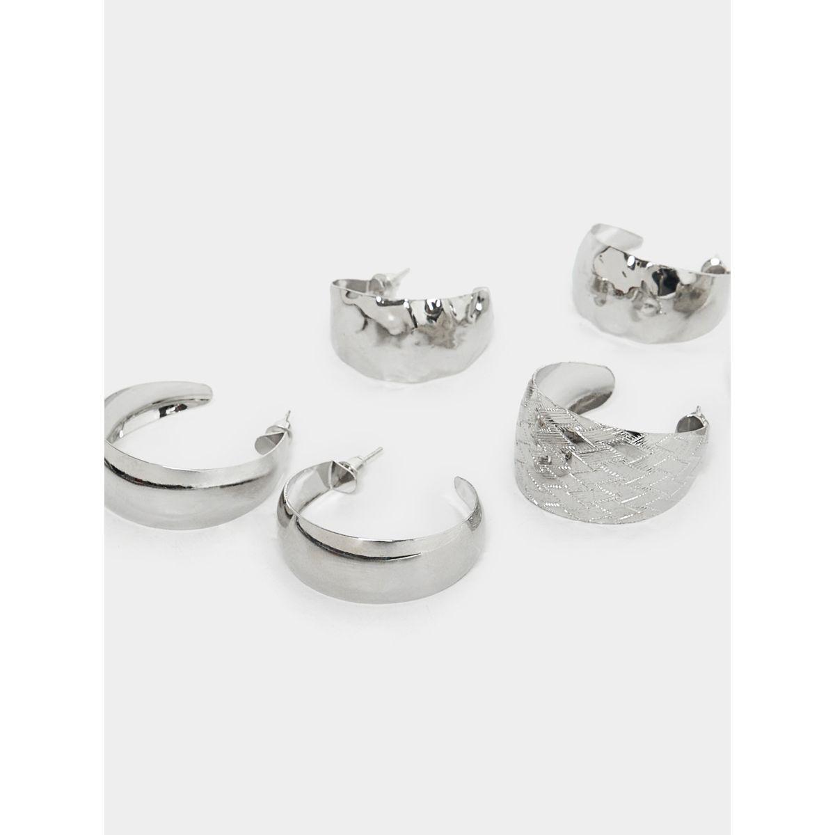 Styli Set of 3 - Metal Texture Chunky Hoop Earrings-women-watchesandjewellery-jewellery-earrings-image-2