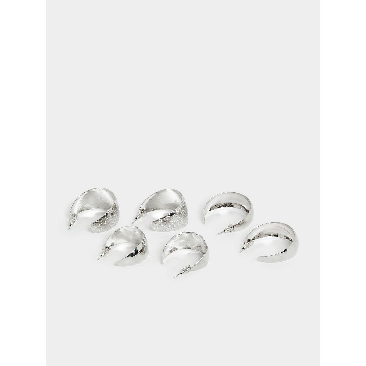 Styli Set of 3 - Metal Texture Chunky Hoop Earrings-women-watchesandjewellery-jewellery-earrings-image-3