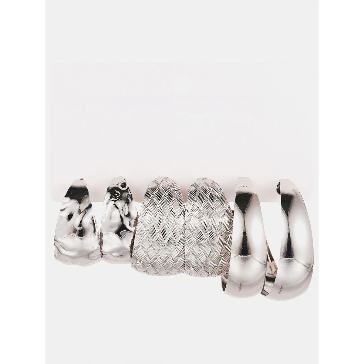 Styli Set of 3 - Metal Texture Chunky Hoop Earrings-women-watchesandjewellery-jewellery-earrings-image-4