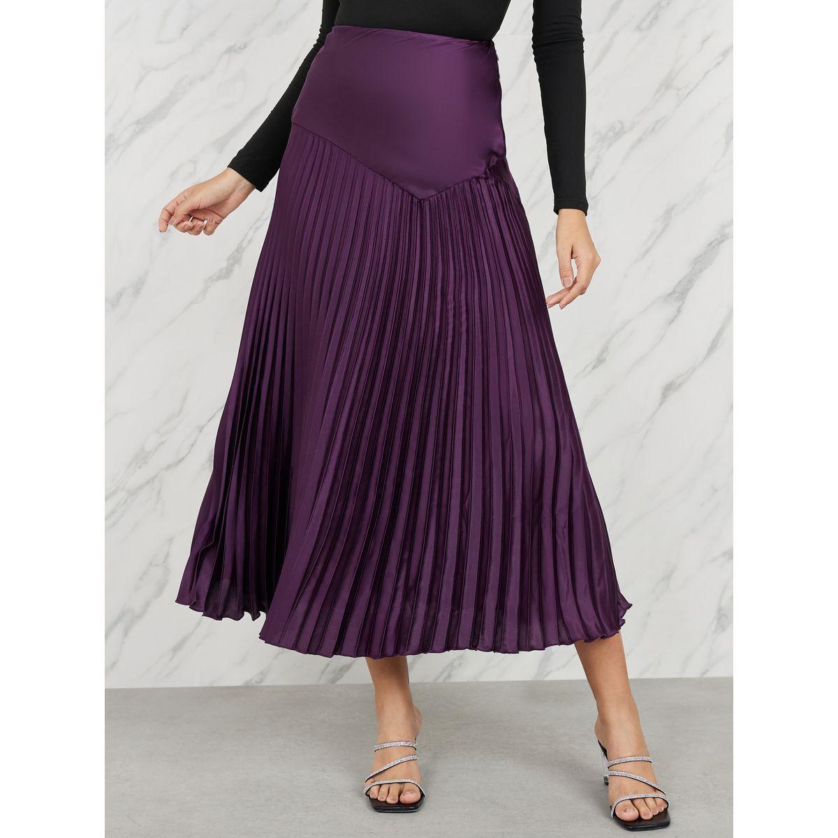 تنورة ساتان طويلة مزينة بكسرات-women-clothing-bottoms-skirts-image-1