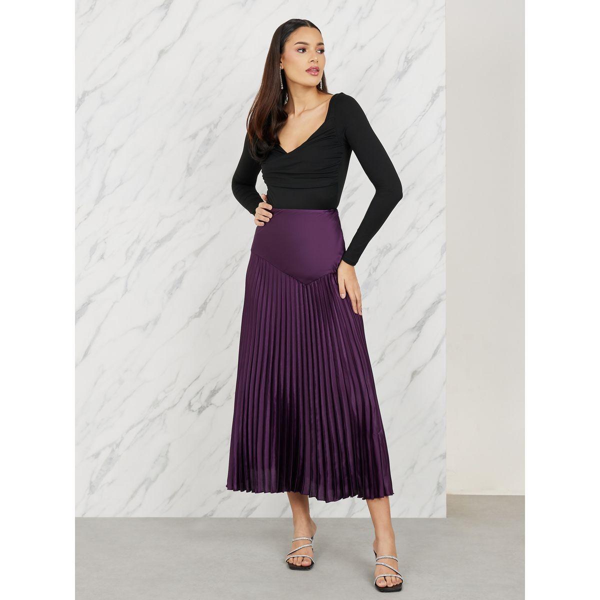 Styli Satin Yoke Pleated A-Line Maxi Skirt-women-clothing-bottoms-skirts-image-2