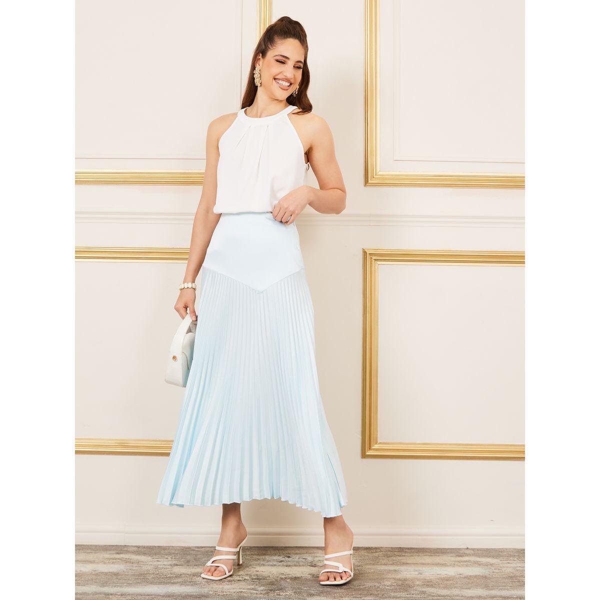 Styli Satin Yoke Pleated A-Line Maxi Skirt-women-clothing-bottoms-skirts-image-2