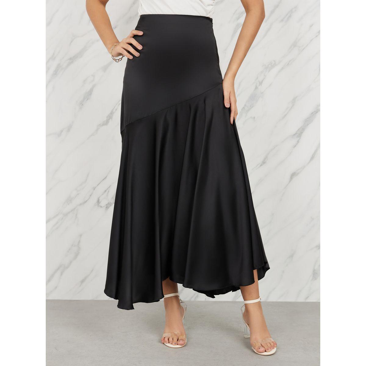 Styli Satin Asymmetric Ruffle Hem A-Line Maxi Skirt-women-clothing-bottoms-skirts-image-1