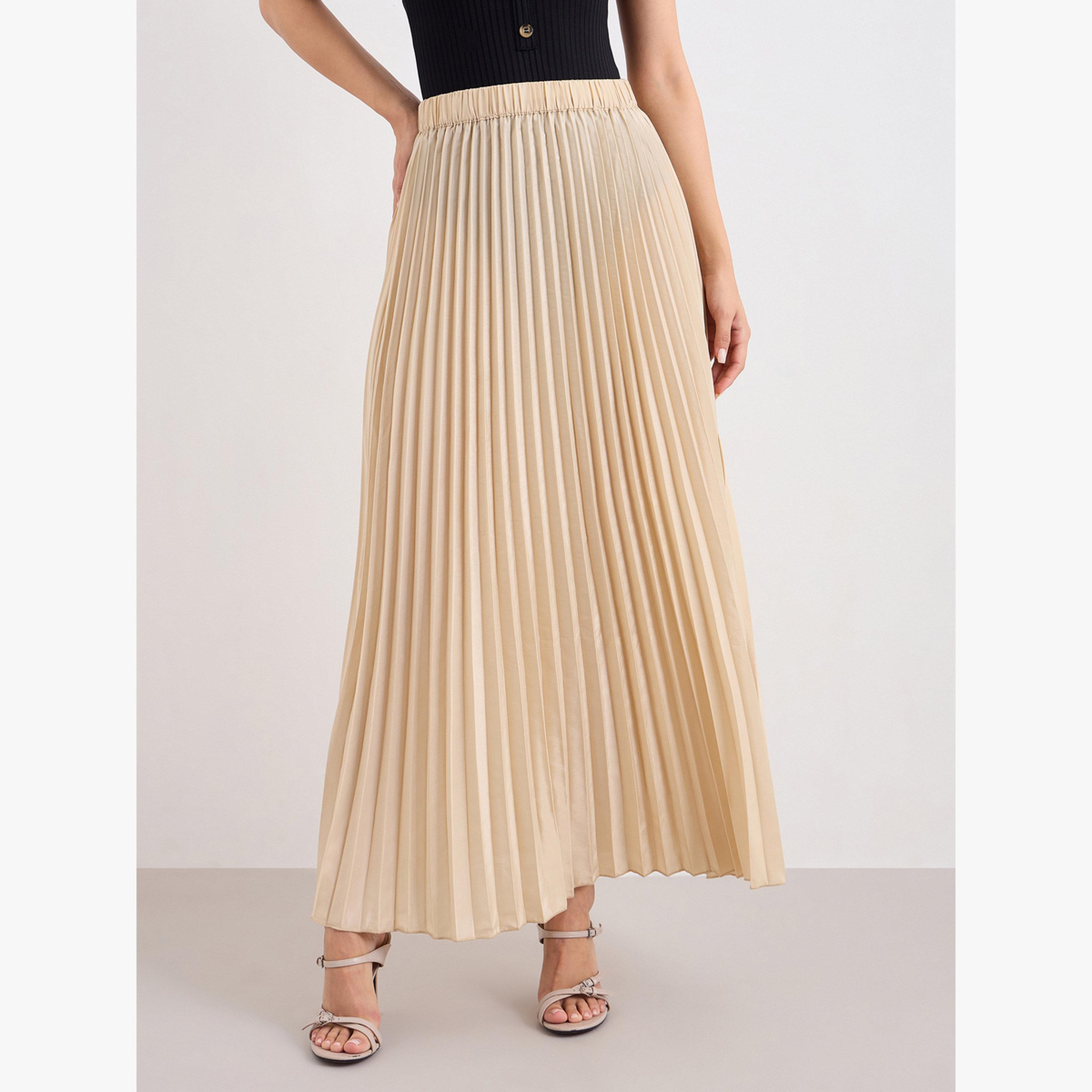Styli Satin Pleated A-Line Maxi Skirt-women-clothing-bottoms-skirts-image-1
