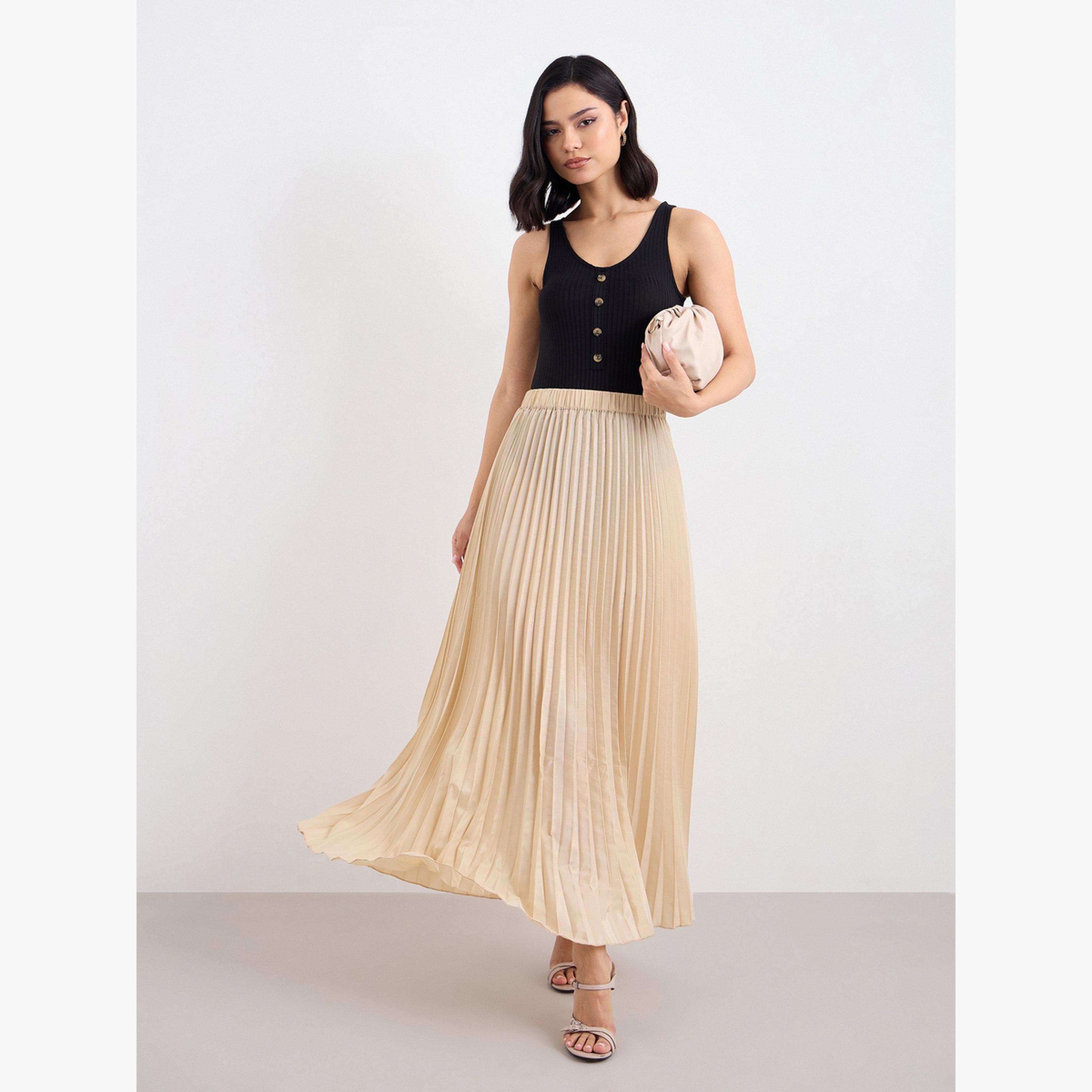 تنورة طويلة ساتان بحافة واسعة وكسرات-women-clothing-bottoms-skirts-image-2