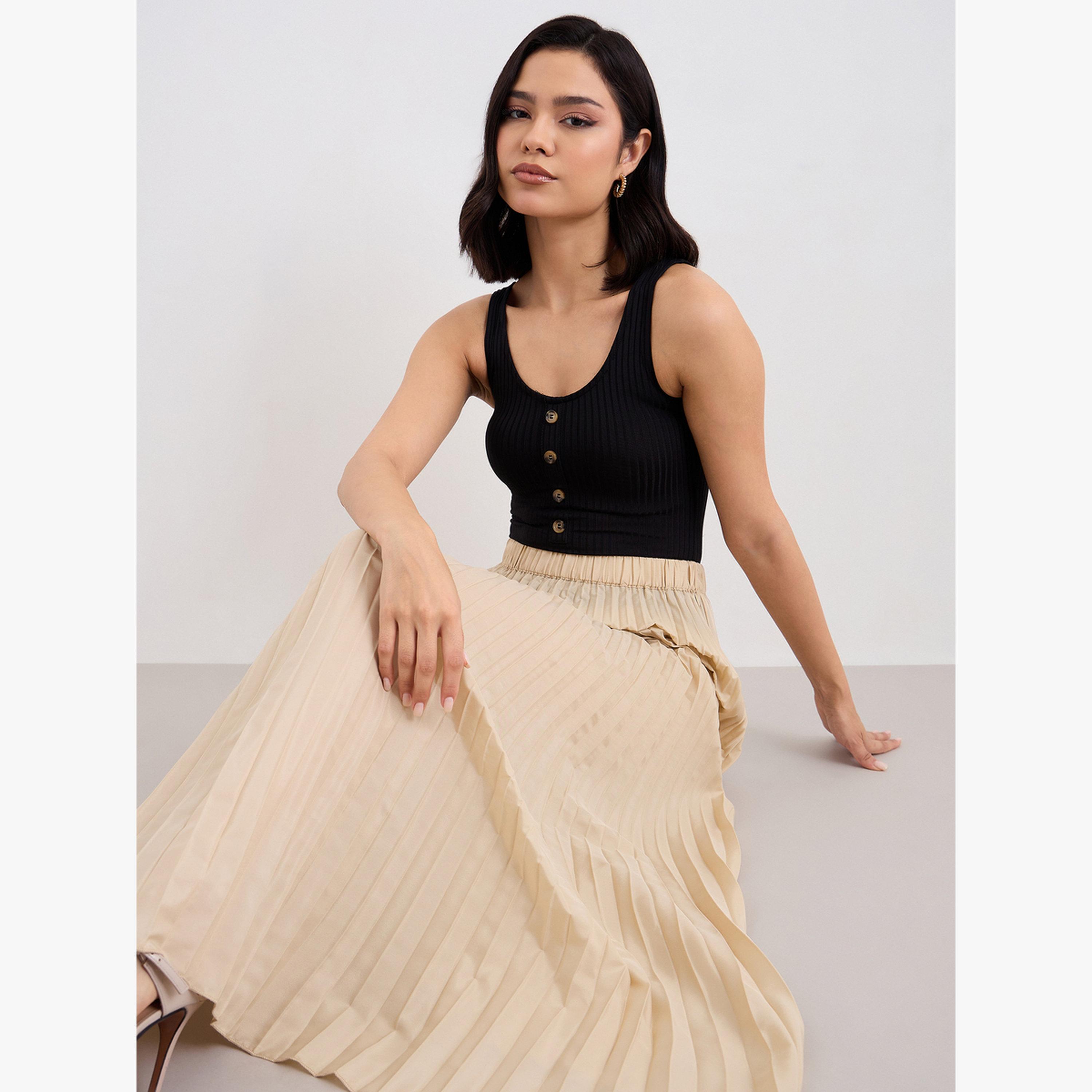 تنورة طويلة ساتان بحافة واسعة وكسرات-women-clothing-bottoms-skirts-image-3