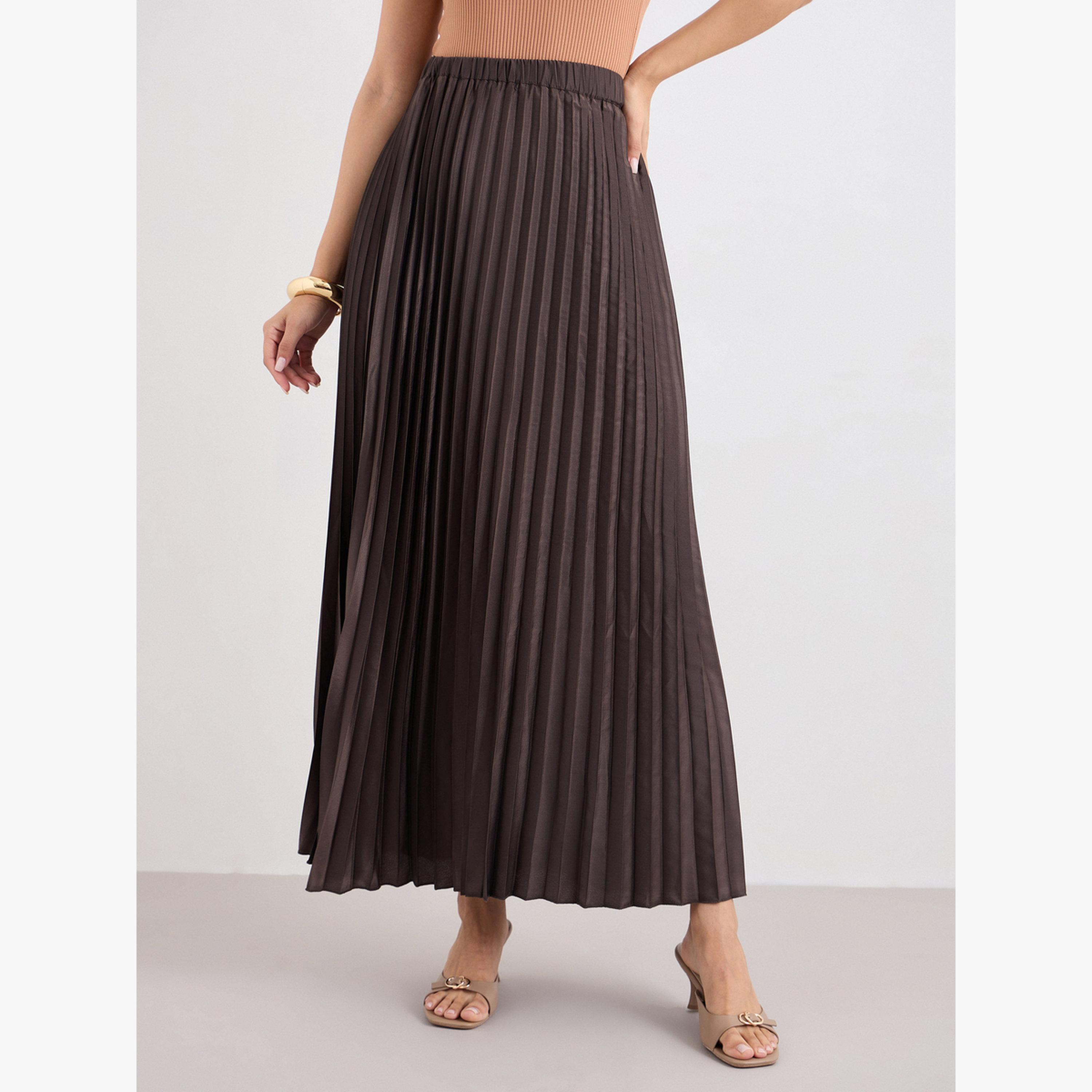 تنورة طويلة ساتان بحافة واسعة وكسرات-women-clothing-bottoms-skirts-image-1