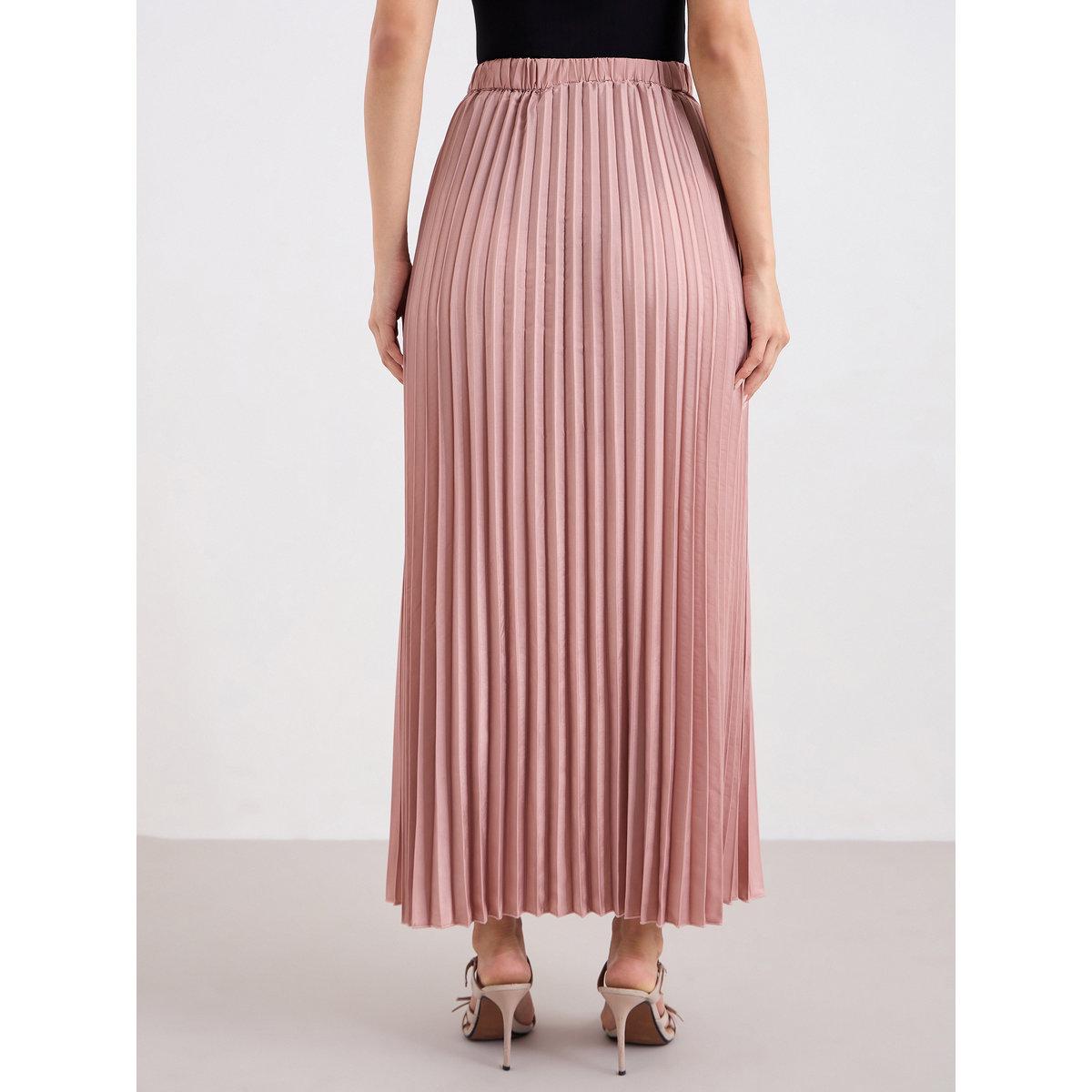تنورة طويلة ساتان بتفاصيل كسرات-women-clothing-bottoms-skirts-image-4