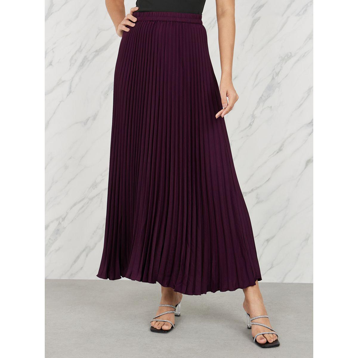 تنورة طويلة بحافة واسعة وكسرات-women-clothing-bottoms-skirts-image-1