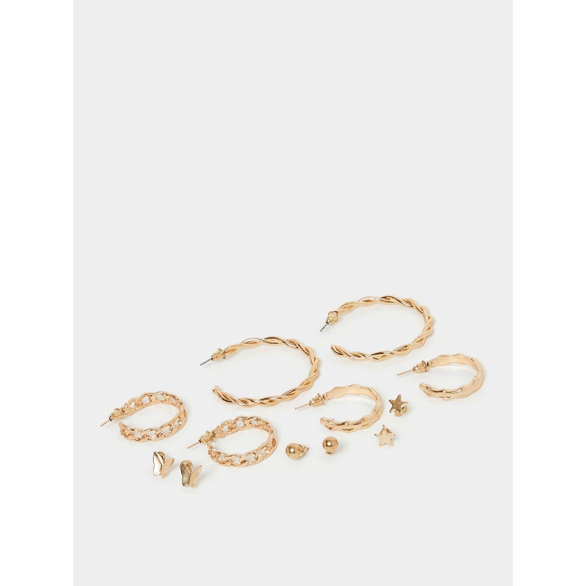 Styli Set of 6 -  Butterfly Star Stud and Chain Metal Texture Hoop Earrings-women-watchesandjewellery-jewellery-earrings-image-1
