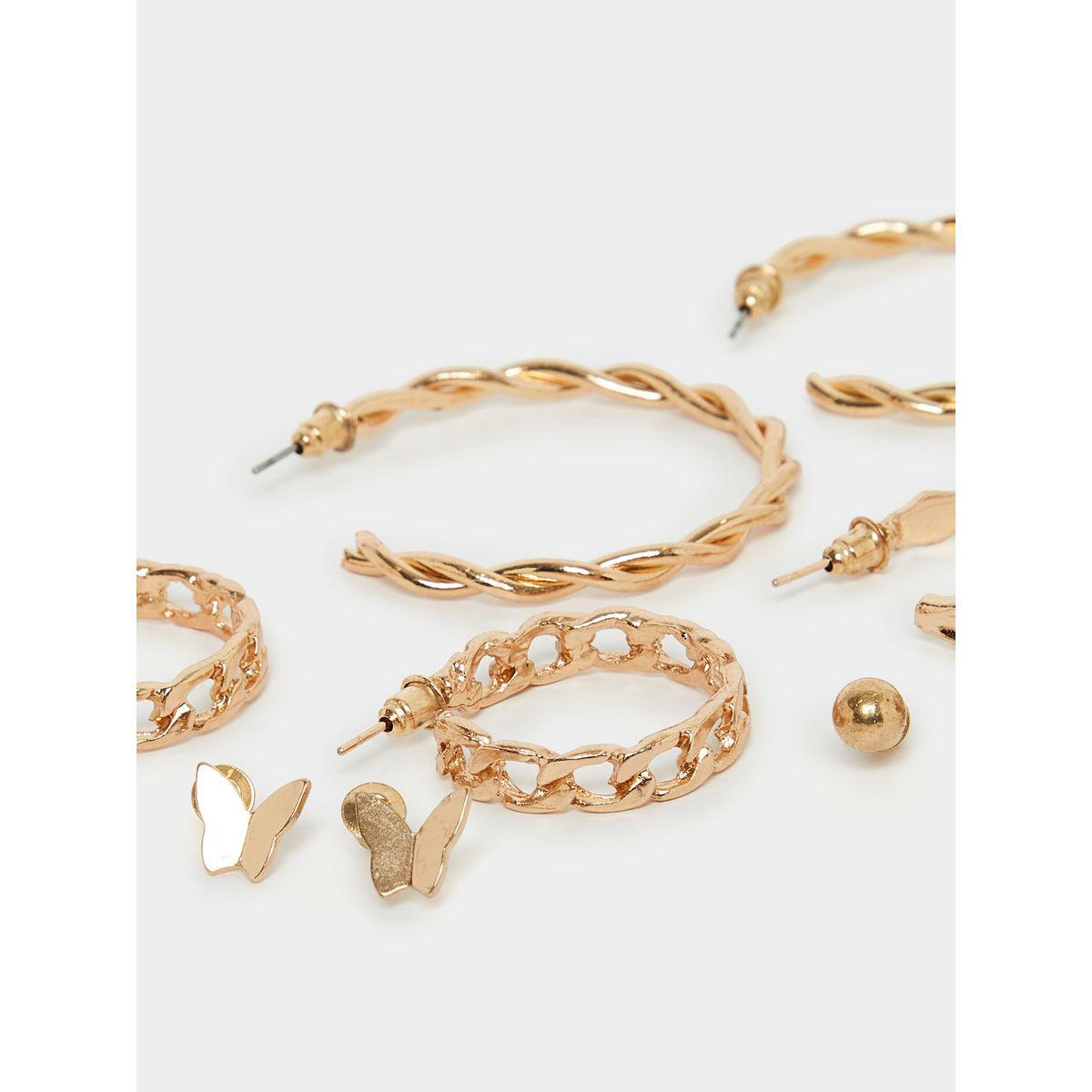 Styli Set of 6 -  Butterfly Star Stud and Chain Metal Texture Hoop Earrings-women-watchesandjewellery-jewellery-earrings-image-3