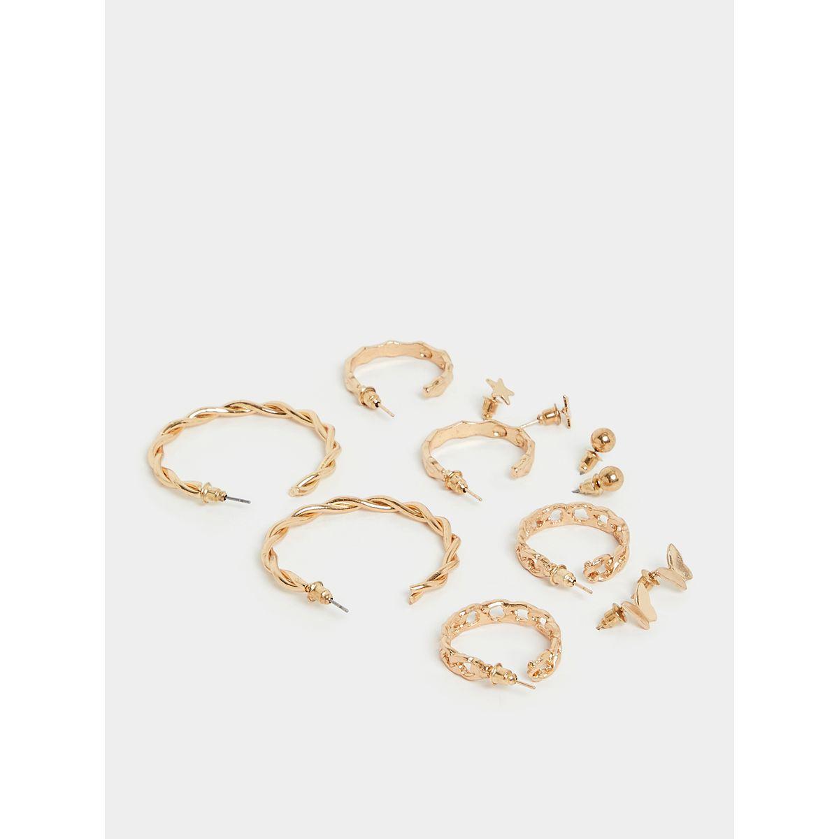 Styli Set of 6 -  Butterfly Star Stud and Chain Metal Texture Hoop Earrings-women-watchesandjewellery-jewellery-earrings-image-4