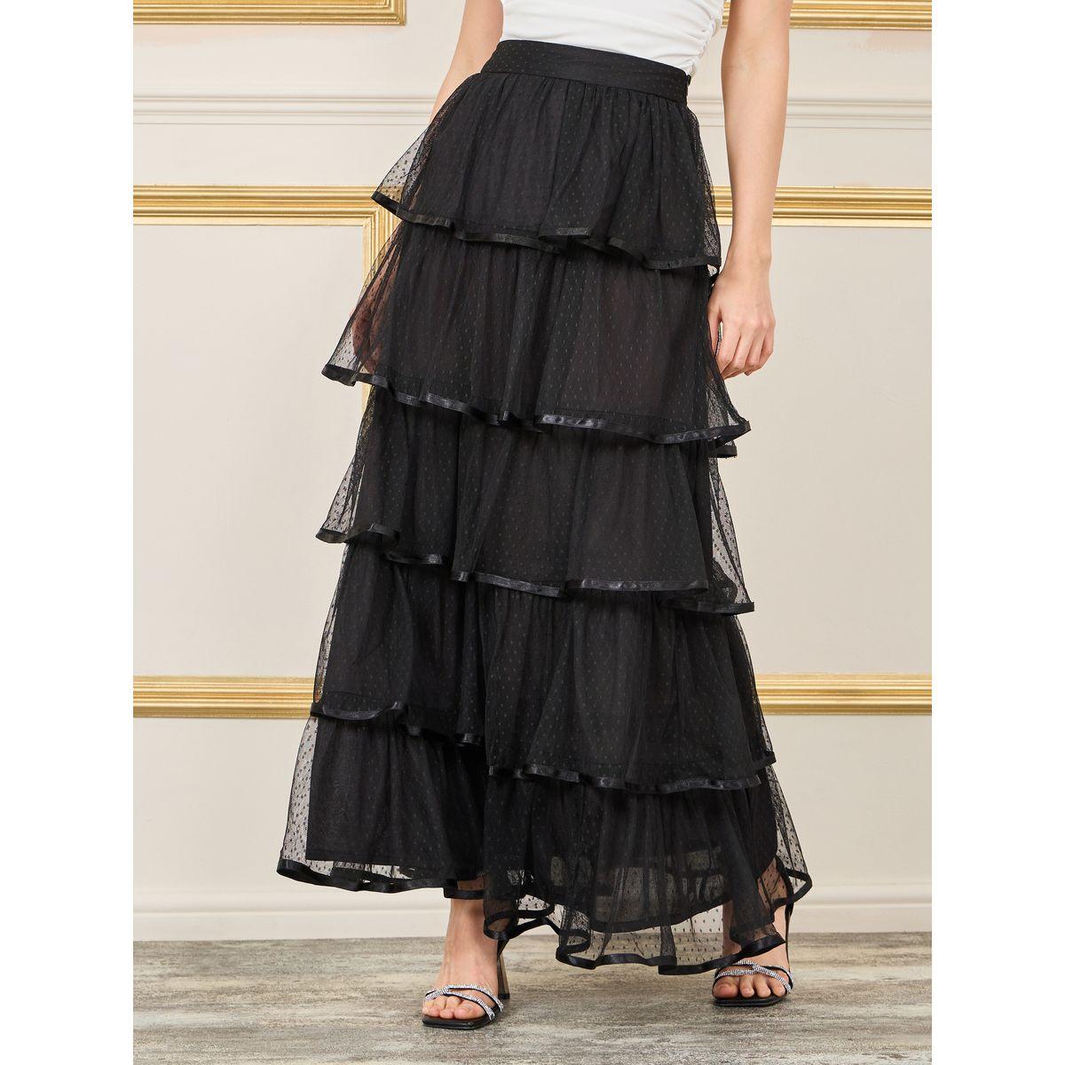 تنورة طويلة بكسرات وتفاصيل شبكية-women-clothing-bottoms-skirts-image-4