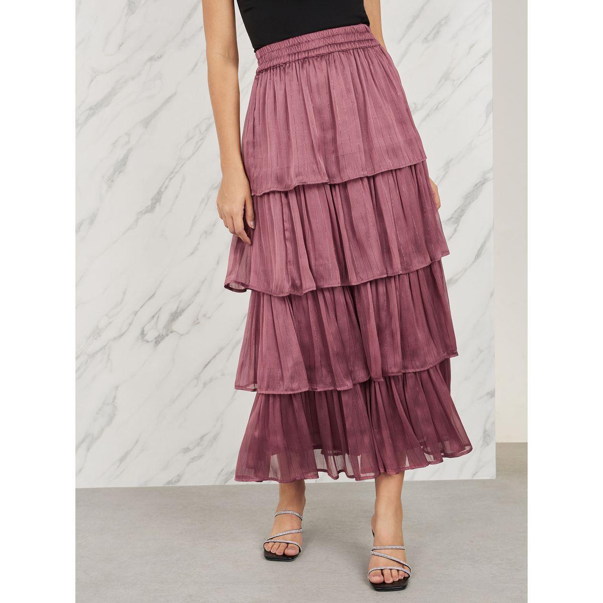 تنورة طويلة بكسرات وخطوط لوريكس-women-clothing-bottoms-skirts-image-1