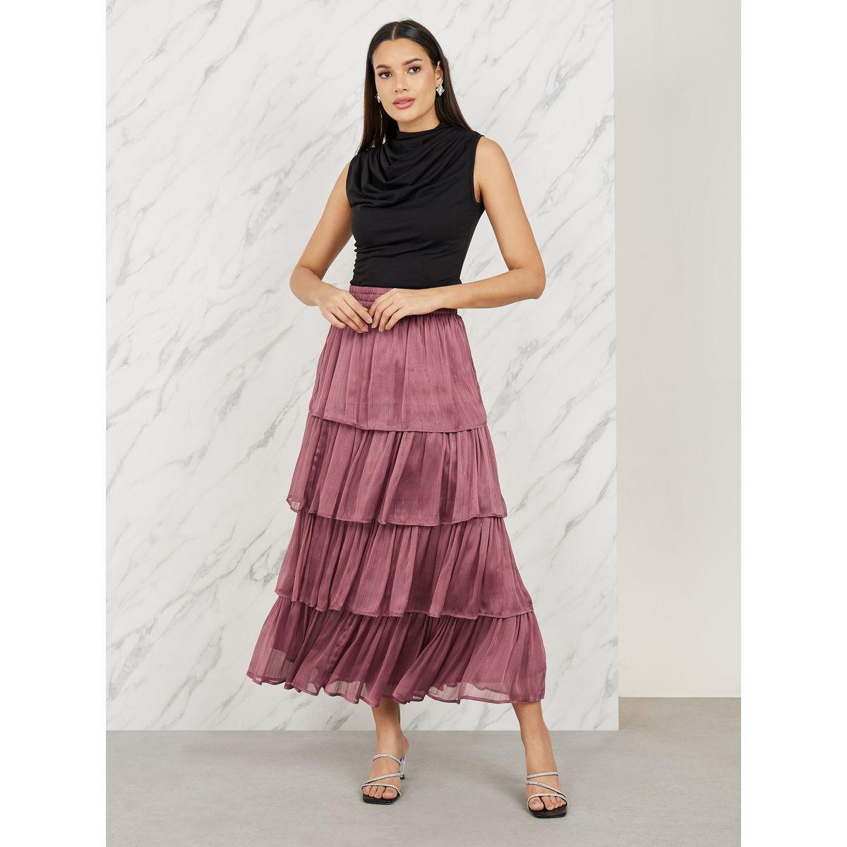 Styli Lurex Striped Layer Tiered Maxi Skirt-women-clothing-bottoms-skirts-image-2