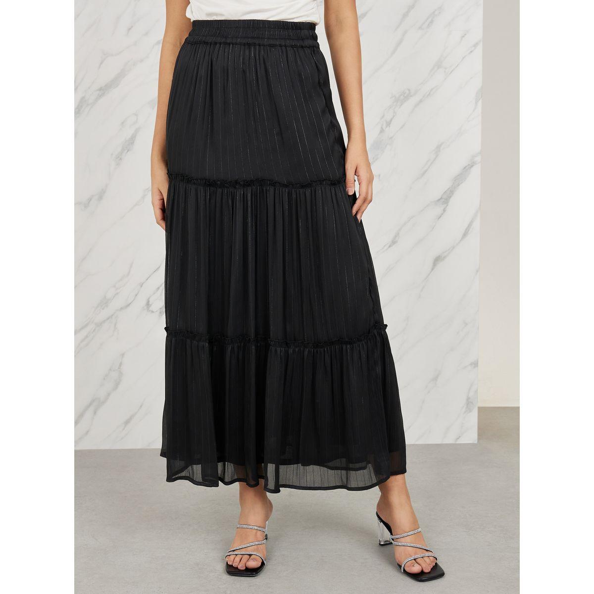 Styli Lurex Striped Ruffle Detail Tiered Maxi Skirt-women-clothing-bottoms-skirts-image-1