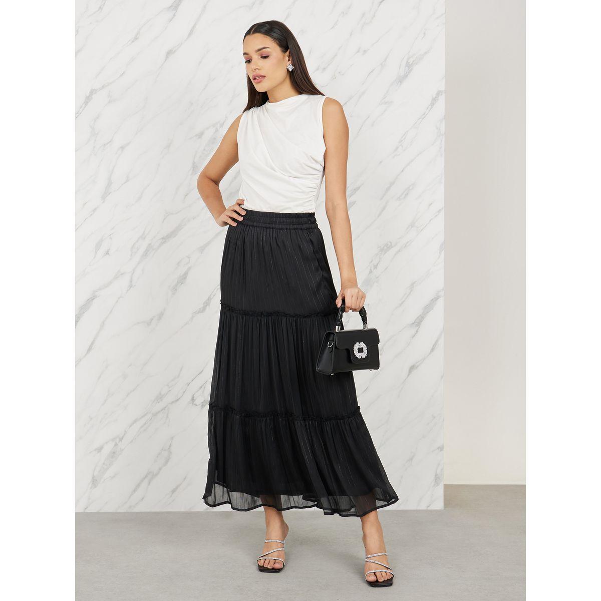 Styli Lurex Striped Ruffle Detail Tiered Maxi Skirt-women-clothing-bottoms-skirts-image-2