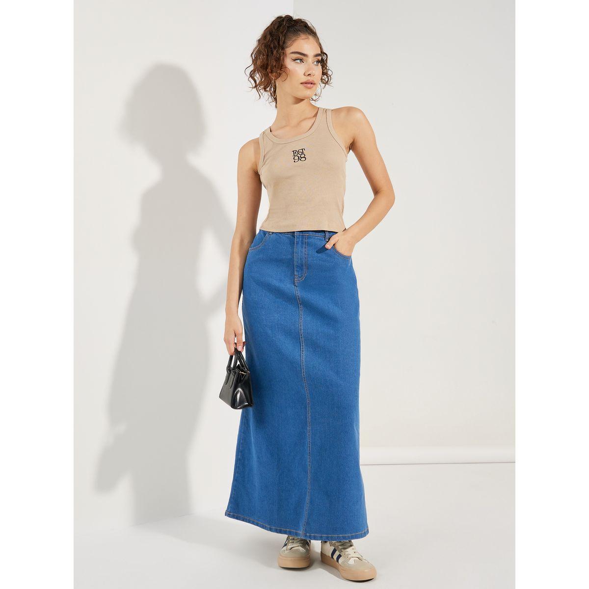 تنورة دنيم طويلة سادة مع ازرار-women-clothing-bottoms-skirts-image-1