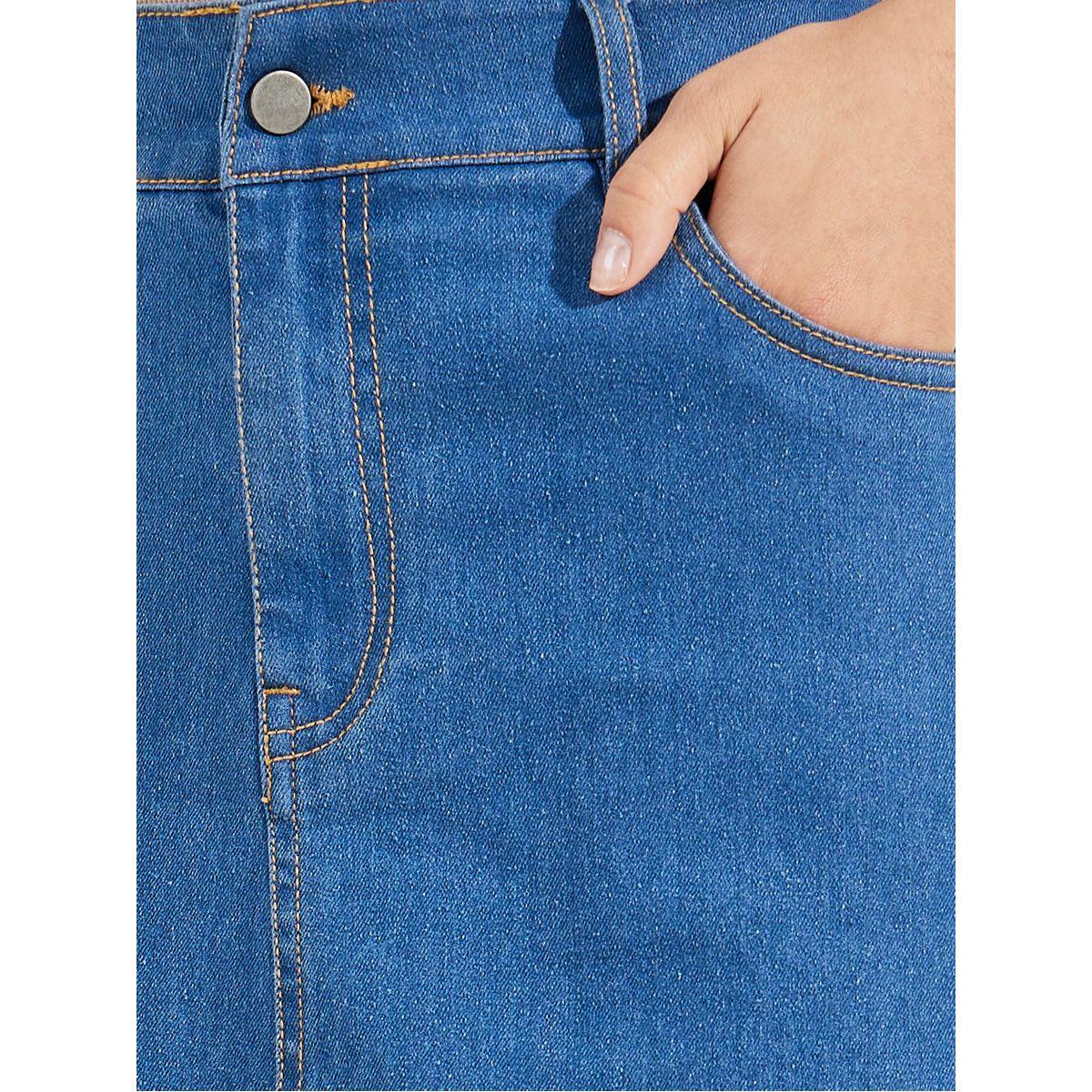 Styli Solid Denim Maxi Skirt with Buttons-women-clothing-bottoms-skirts-image-3