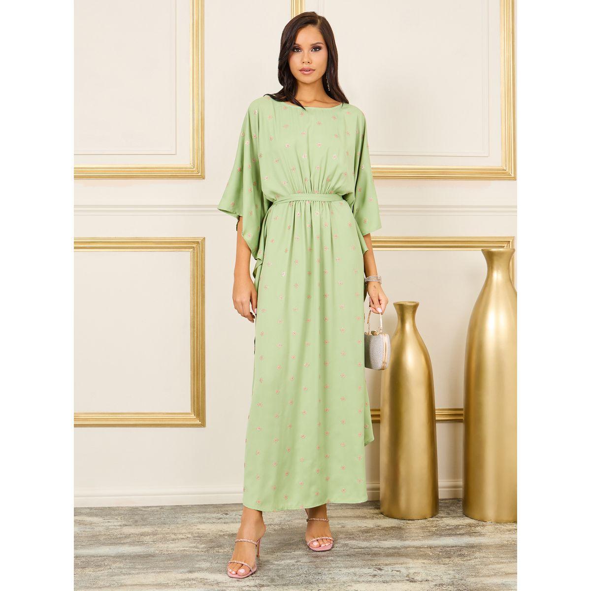 Styli Embroidered Batwing Sleeves Self Tie Up Kaftan-women-arabicclothing-kaftan-image-1