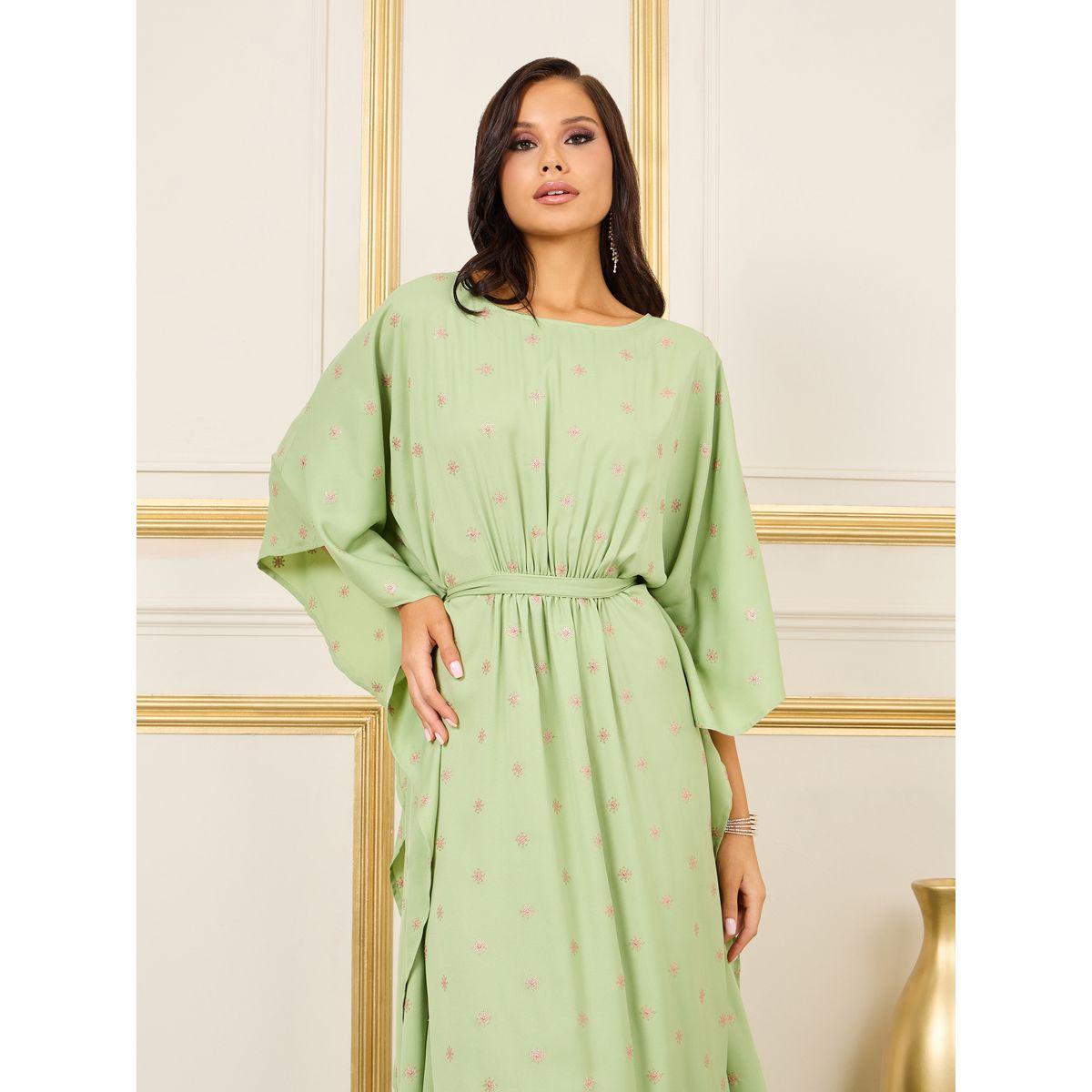 Styli Embroidered Batwing Sleeves Self Tie Up Kaftan-women-arabicclothing-kaftan-image-2