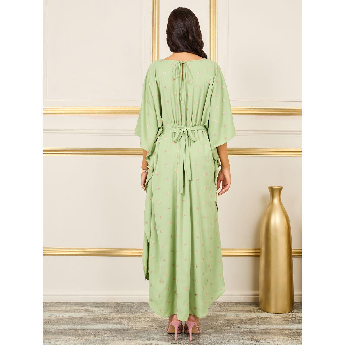 Styli Embroidered Batwing Sleeves Self Tie Up Kaftan-women-arabicclothing-kaftan-image-4