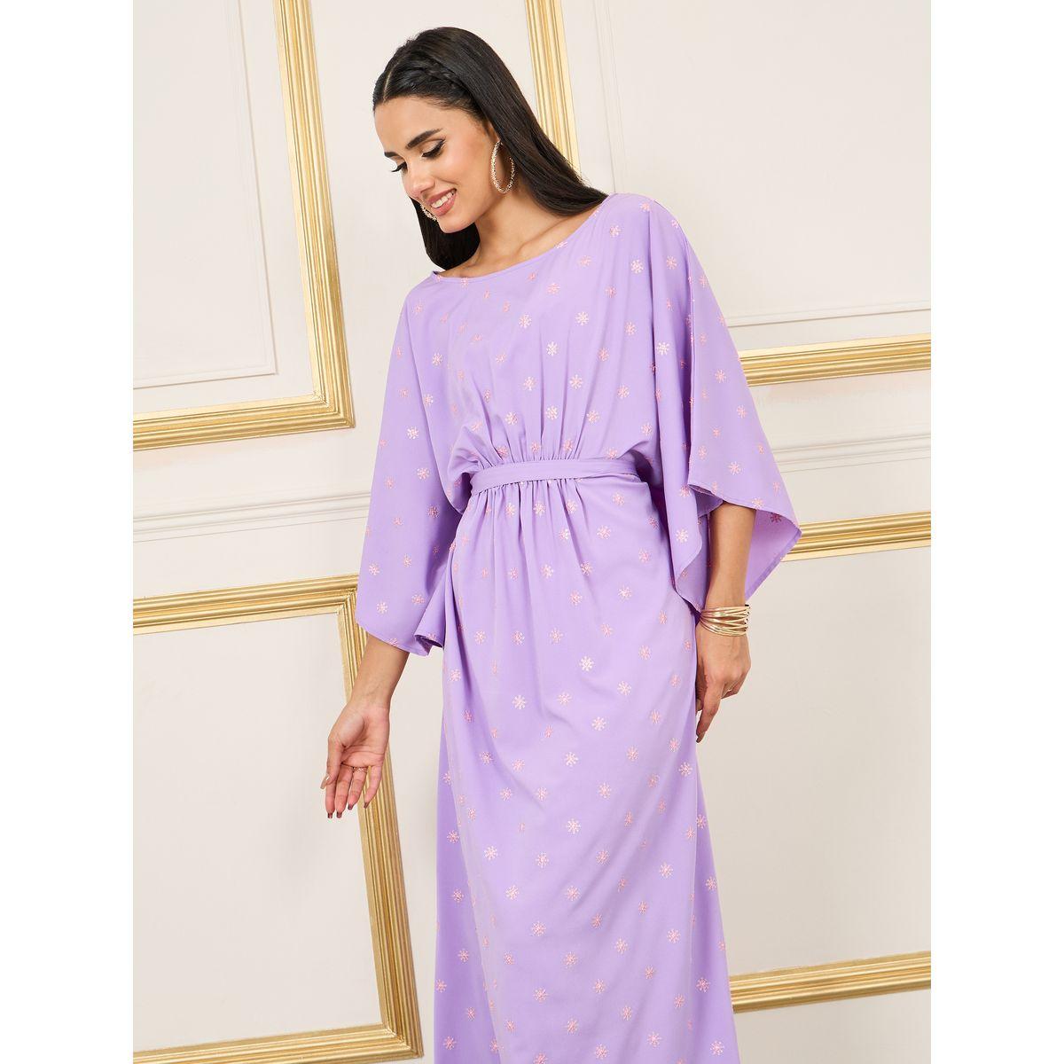 Styli Embroidered Batwing Sleeves Self Tie Up Kaftan-women-arabicclothing-kaftan-image-2