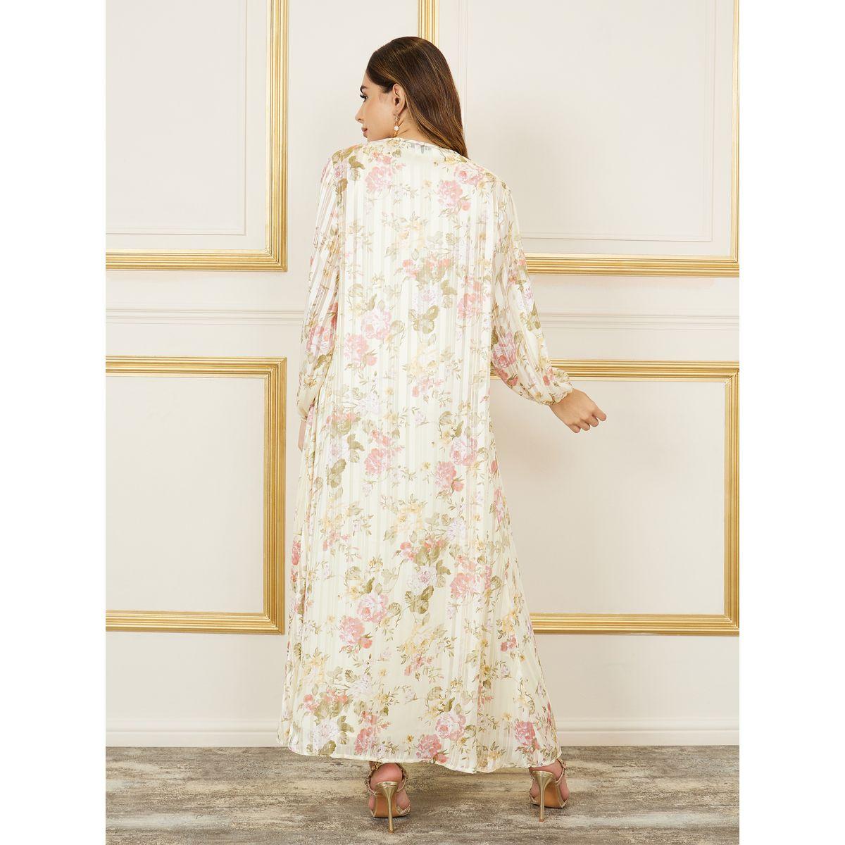 Styli All Over Floral Print Embroidered Lace Kaftan-women-arabicclothing-kaftan-image-2
