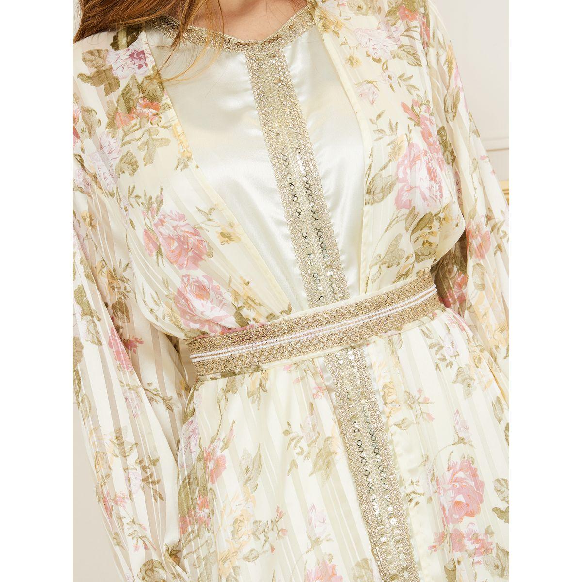 Styli All Over Floral Print Embroidered Lace Kaftan-women-arabicclothing-kaftan-image-4