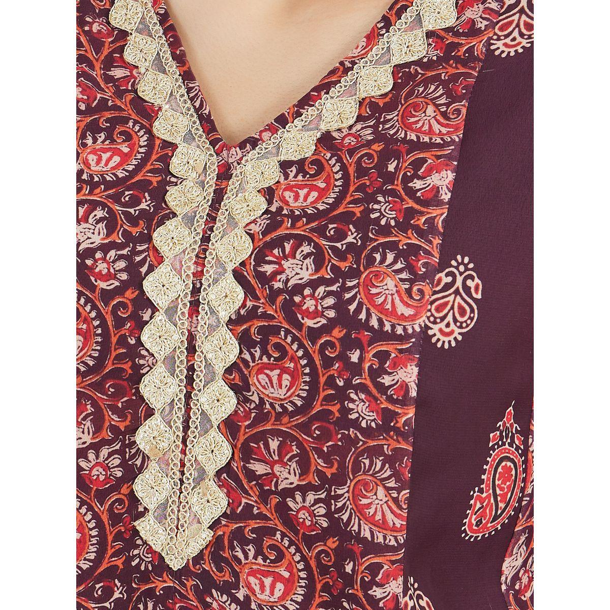 Styli Printed Panel V Neck Jalabiya with Lace Detail-women-arabicclothing-jalabiyas-image-5