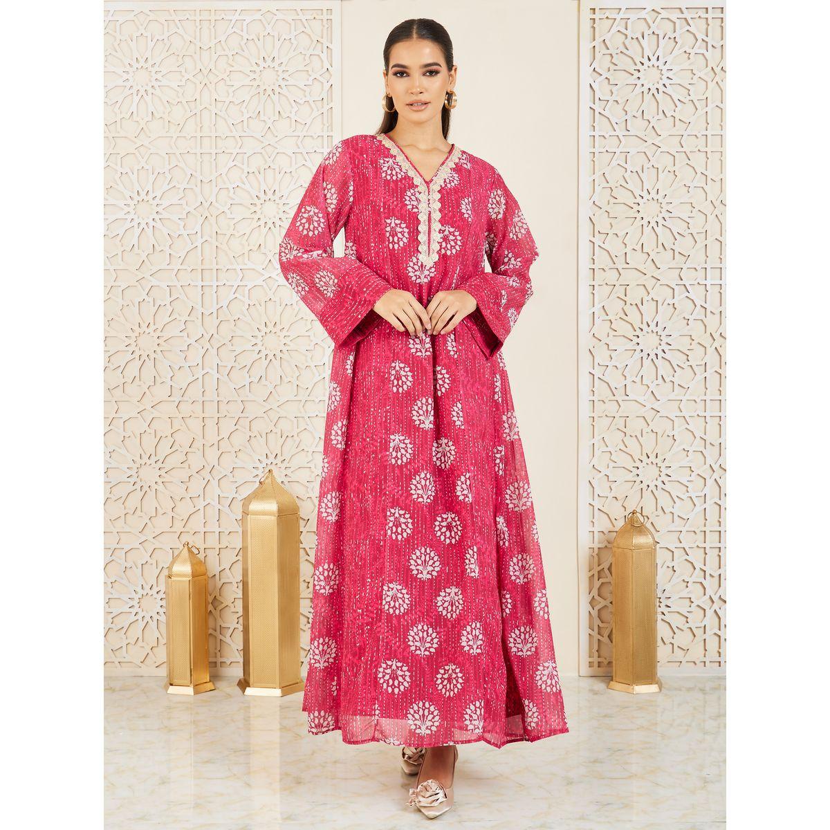 Styli Embroidered Lace Trim AOP Jalabiya-women-arabicclothing-jalabiyas-image-1