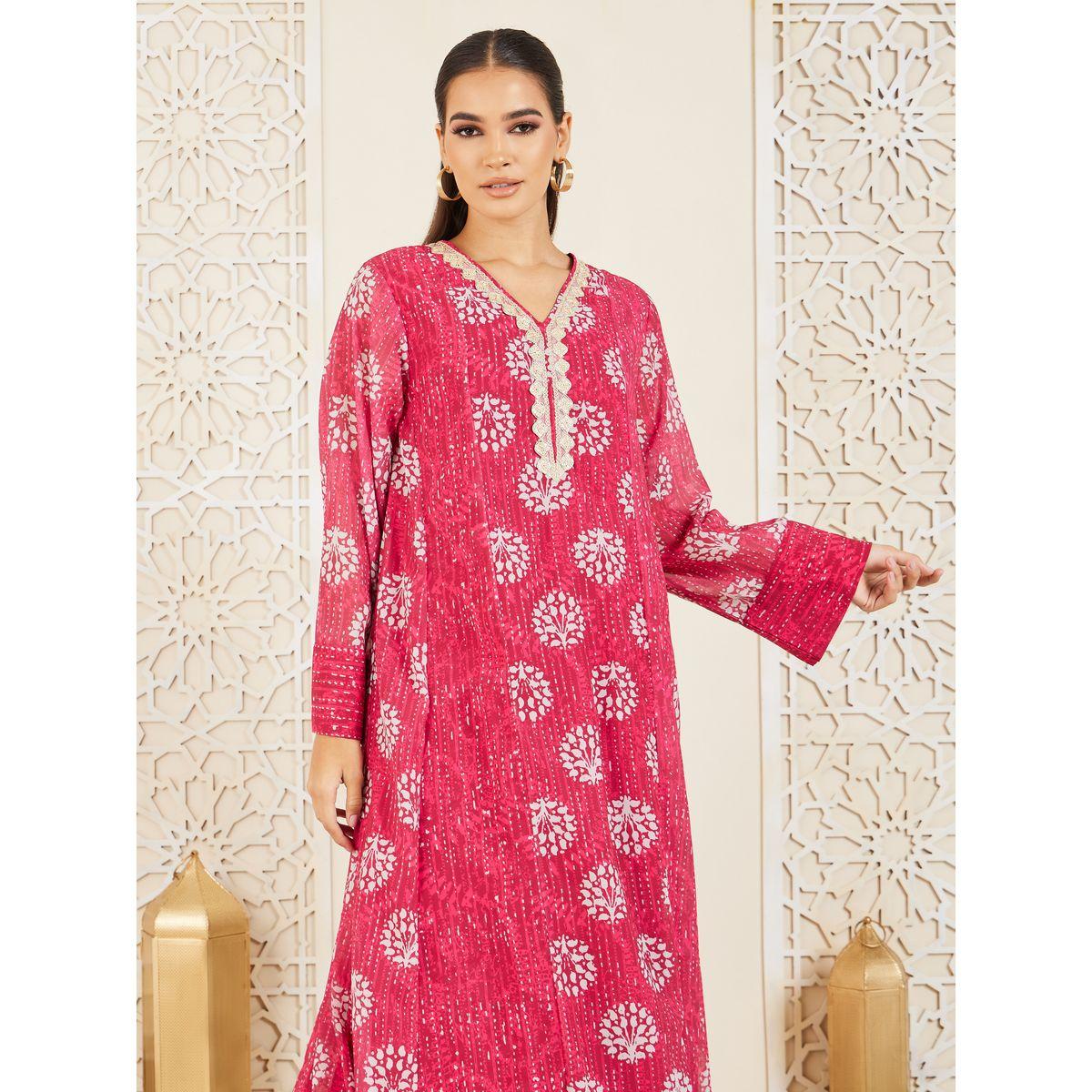 Styli Embroidered Lace Trim AOP Jalabiya-women-arabicclothing-jalabiyas-image-2