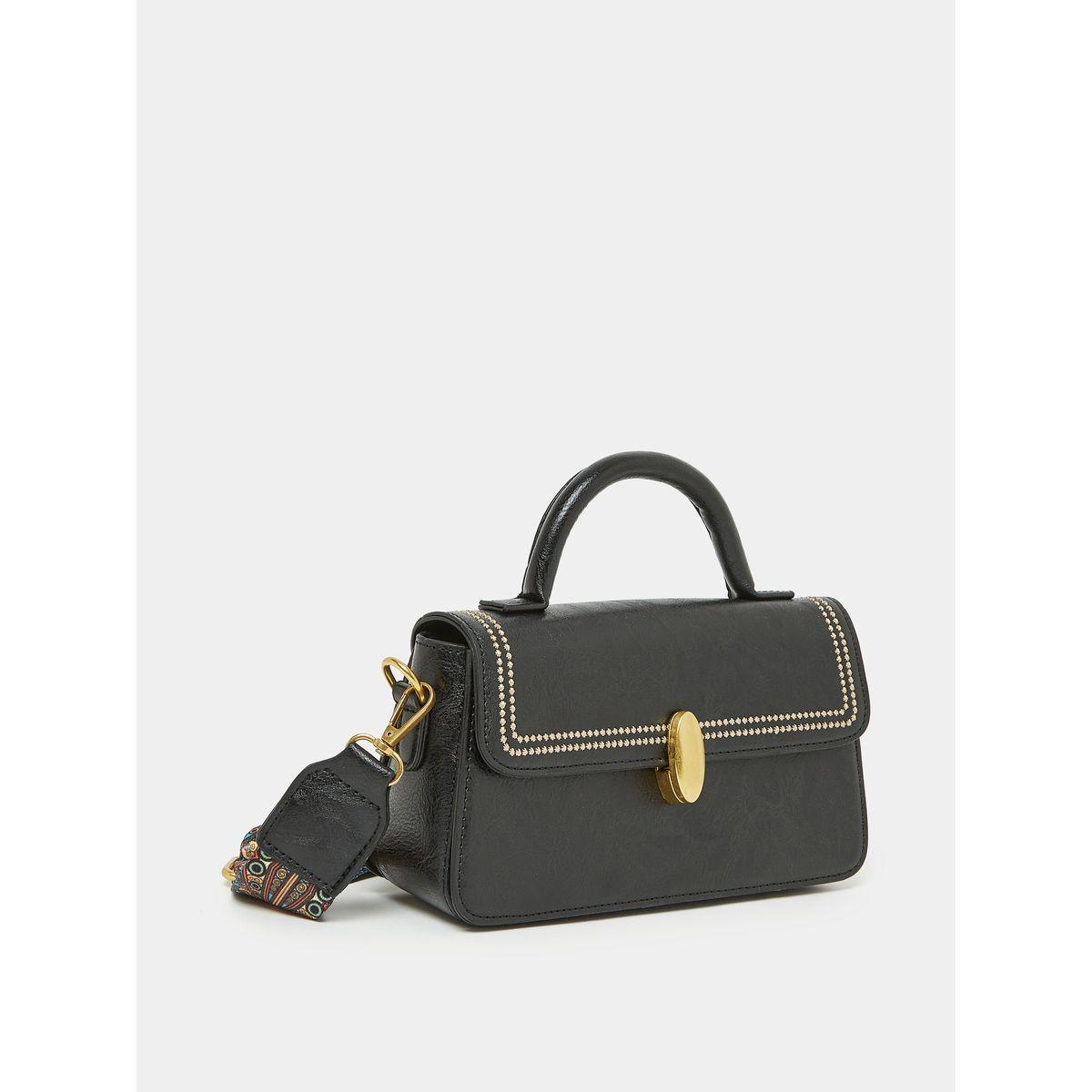 Styli Textured Stitch Detail Flap Handbag with Detachable Strap-women-bagsandwallets-handbags-image-1