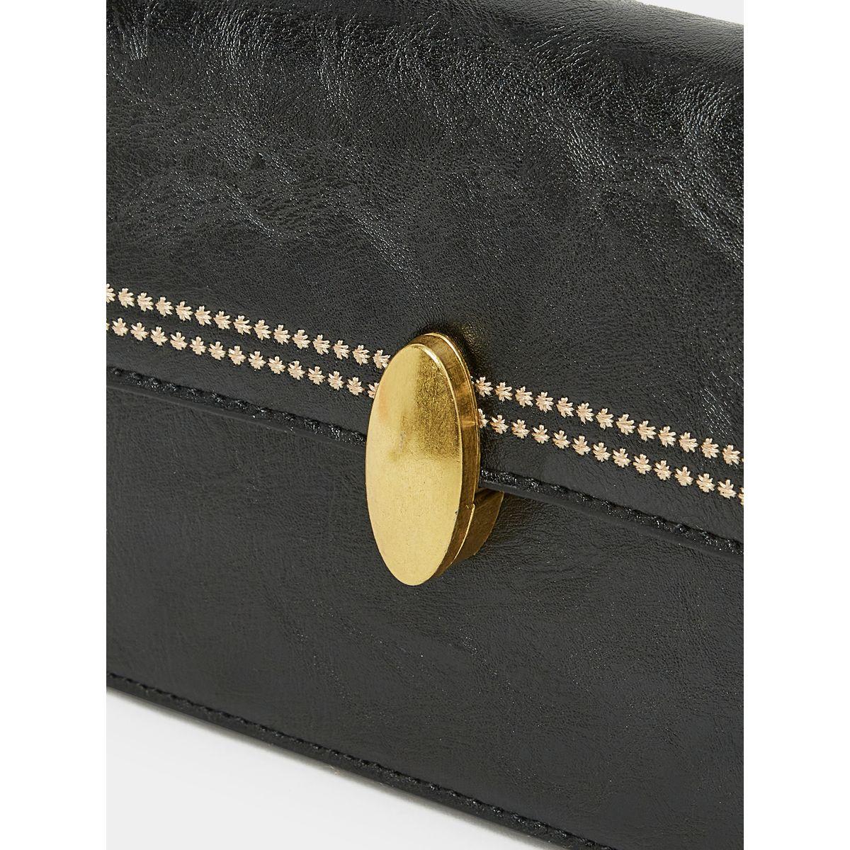 Styli Textured Stitch Detail Flap Handbag with Detachable Strap-women-bagsandwallets-handbags-image-2
