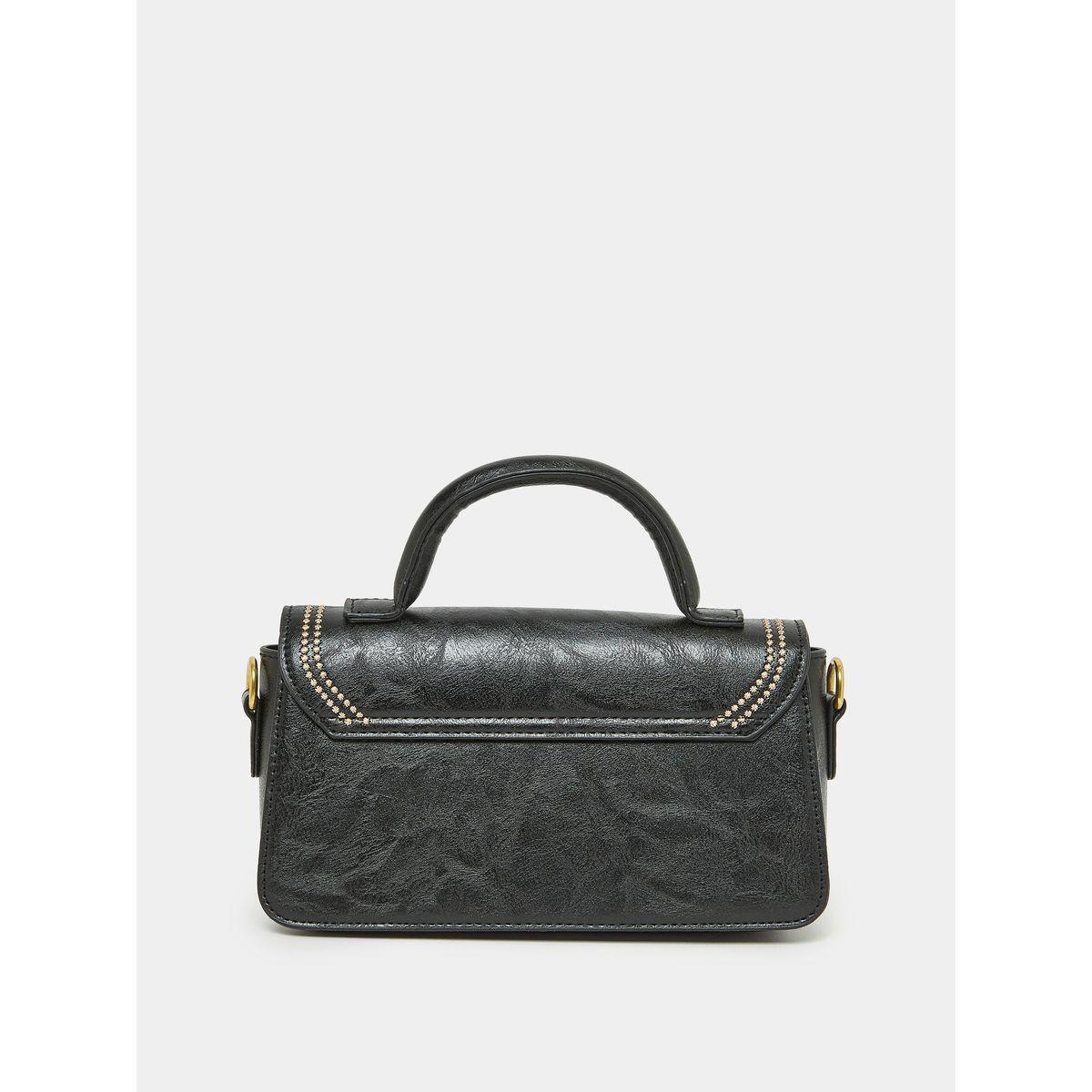 Styli Textured Stitch Detail Flap Handbag with Detachable Strap-women-bagsandwallets-handbags-image-3