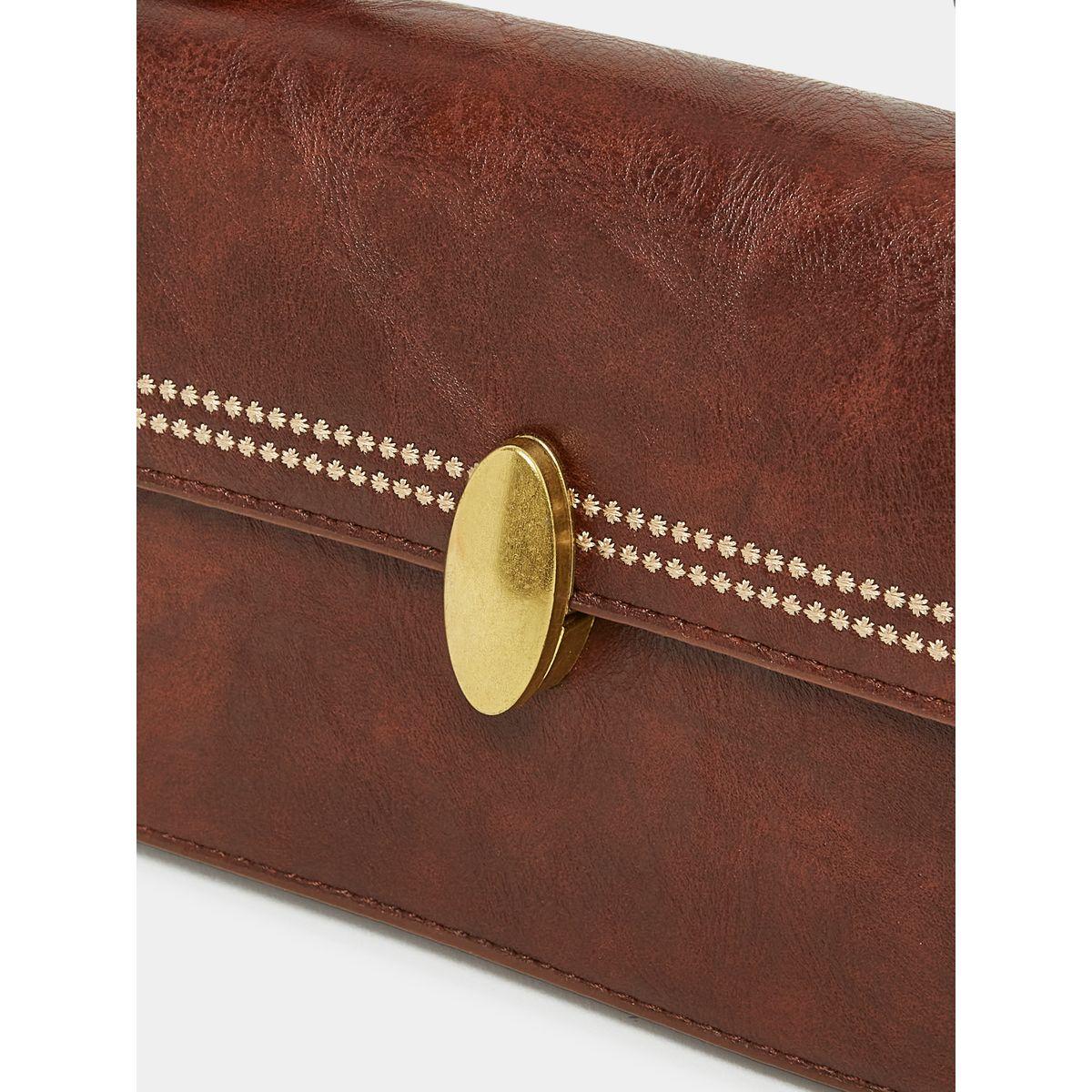 Styli Textured Stitch Detail Flap Handbag with Detachable Strap-women-bagsandwallets-handbags-image-2