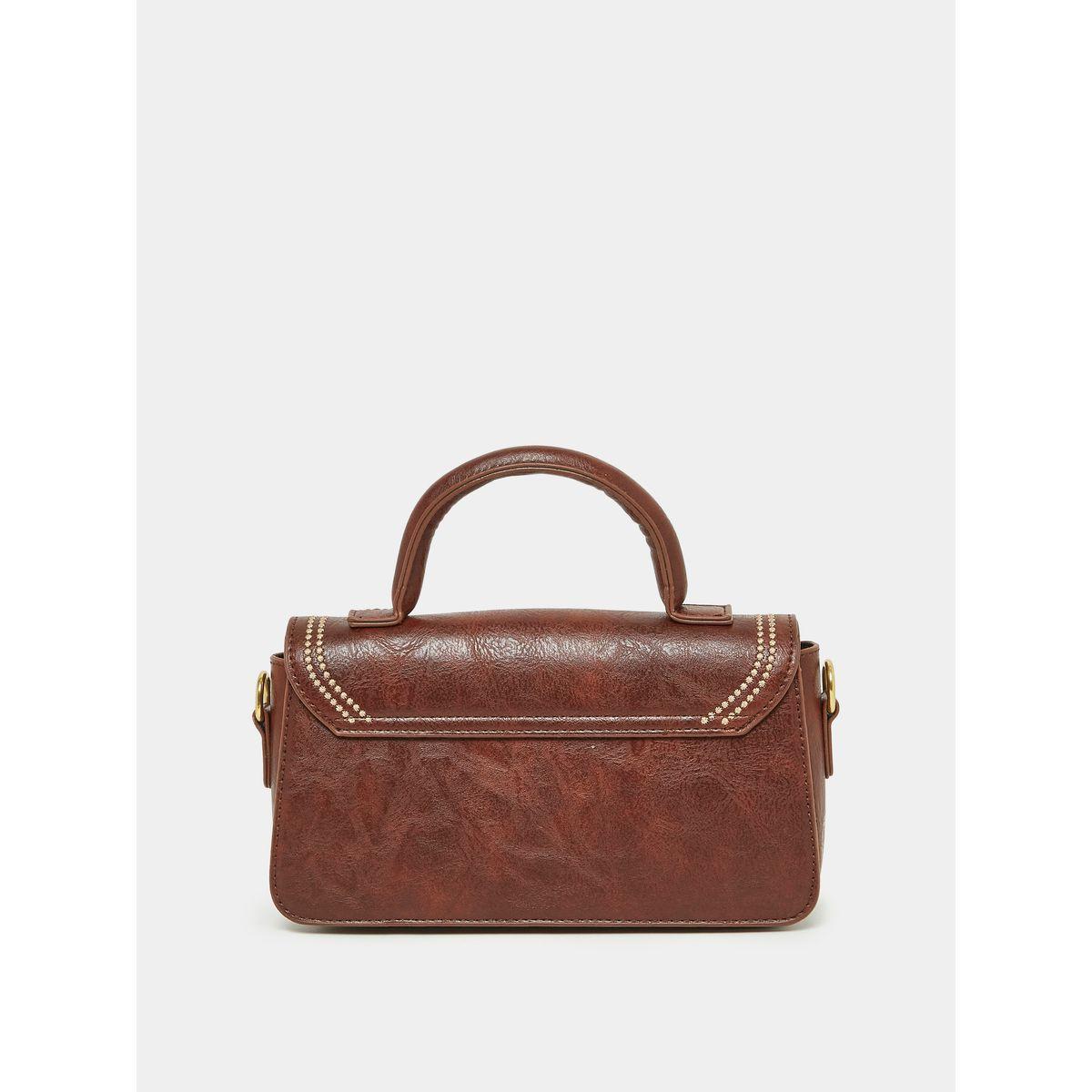 Styli Textured Stitch Detail Flap Handbag with Detachable Strap-women-bagsandwallets-handbags-image-3