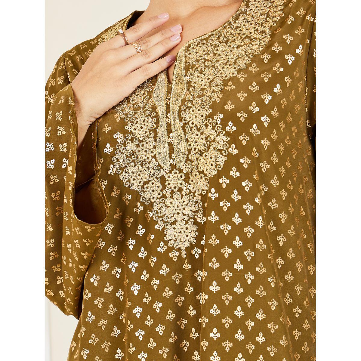 Styli Foil Print Embroidered Lace Detail Neck Jalabiya-women-arabicclothing-jalabiyas-image-3