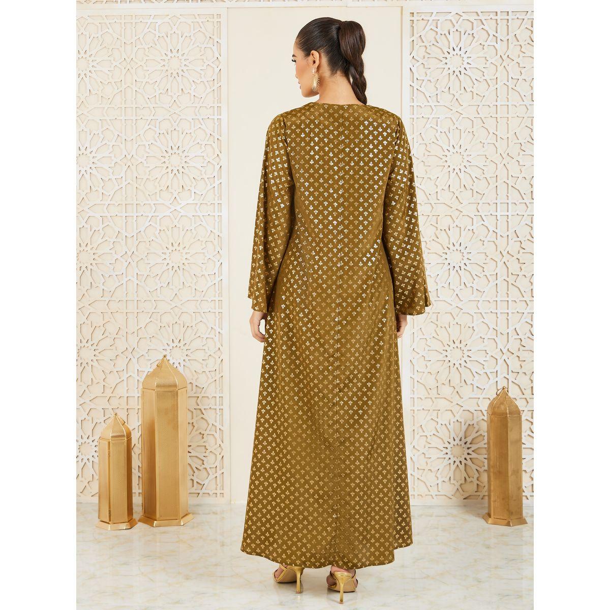 Styli Foil Print Embroidered Lace Detail Neck Jalabiya-women-arabicclothing-jalabiyas-image-4