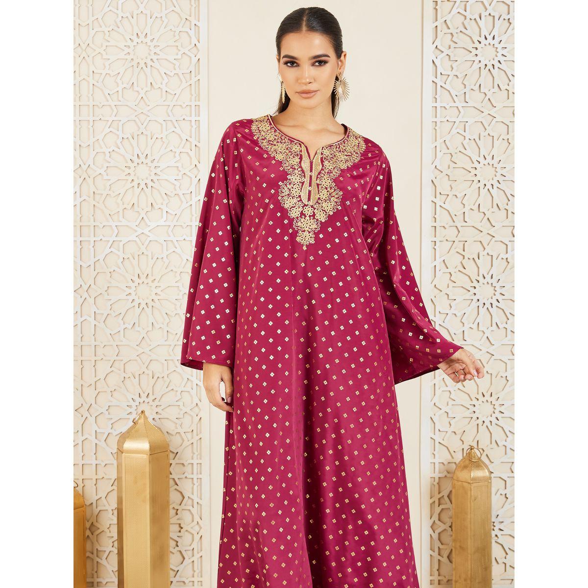 جلابية بطبعة فويل وتفاصيل مُطرّزة-women-arabicclothing-jalabiyas-image-2
