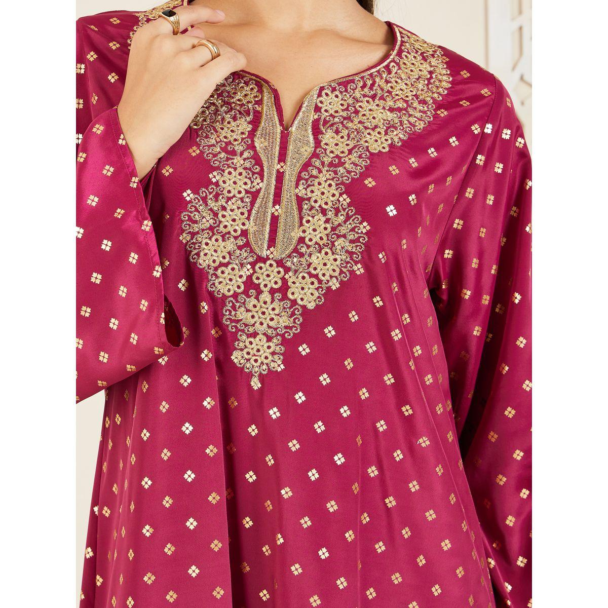 Styli Embroidered Neck Foil Print Jalabiya-women-arabicclothing-jalabiyas-image-3