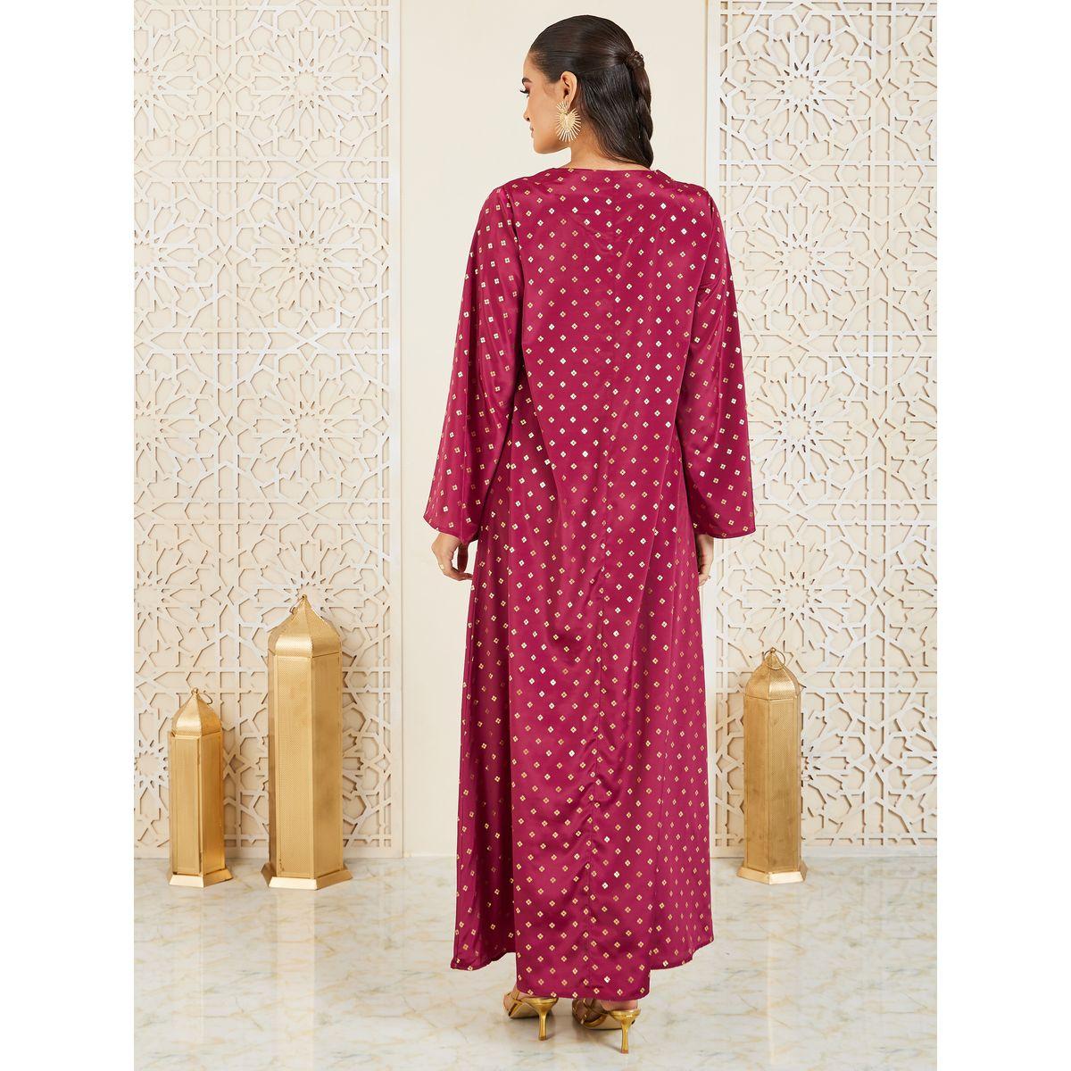 Styli Embroidered Neck Foil Print Jalabiya-women-arabicclothing-jalabiyas-image-4