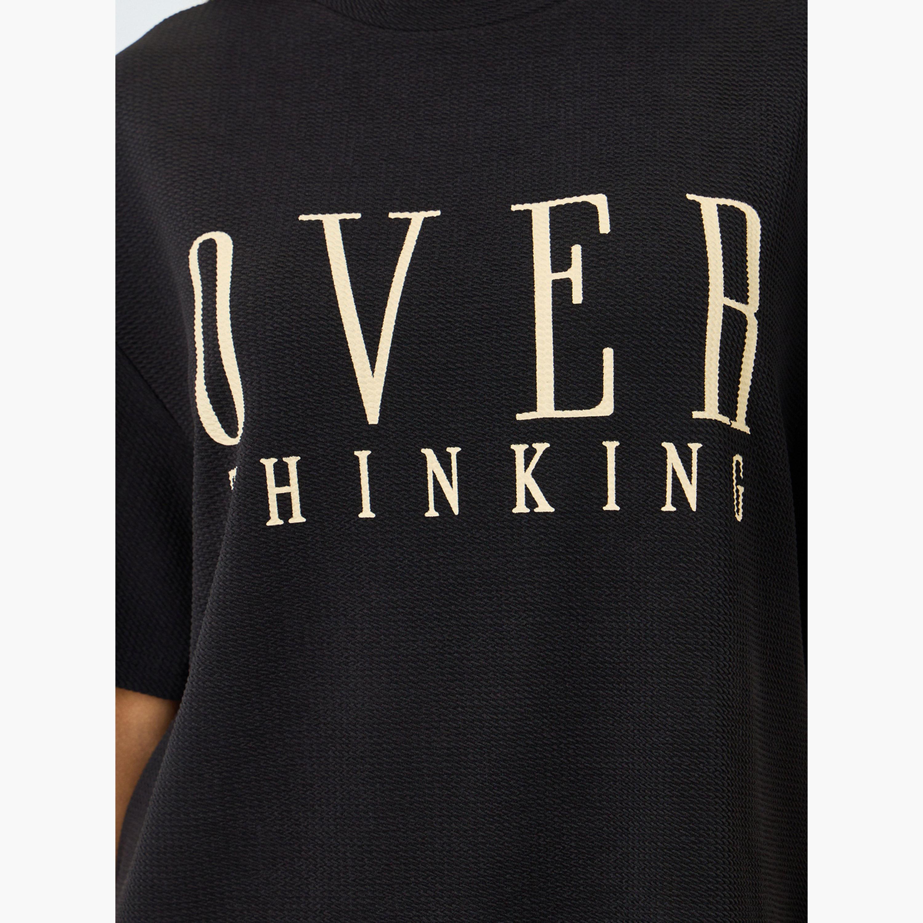 Styli Women Black Oversized Slogan Print T-Shirt-women-clothing-tshirts-image-3