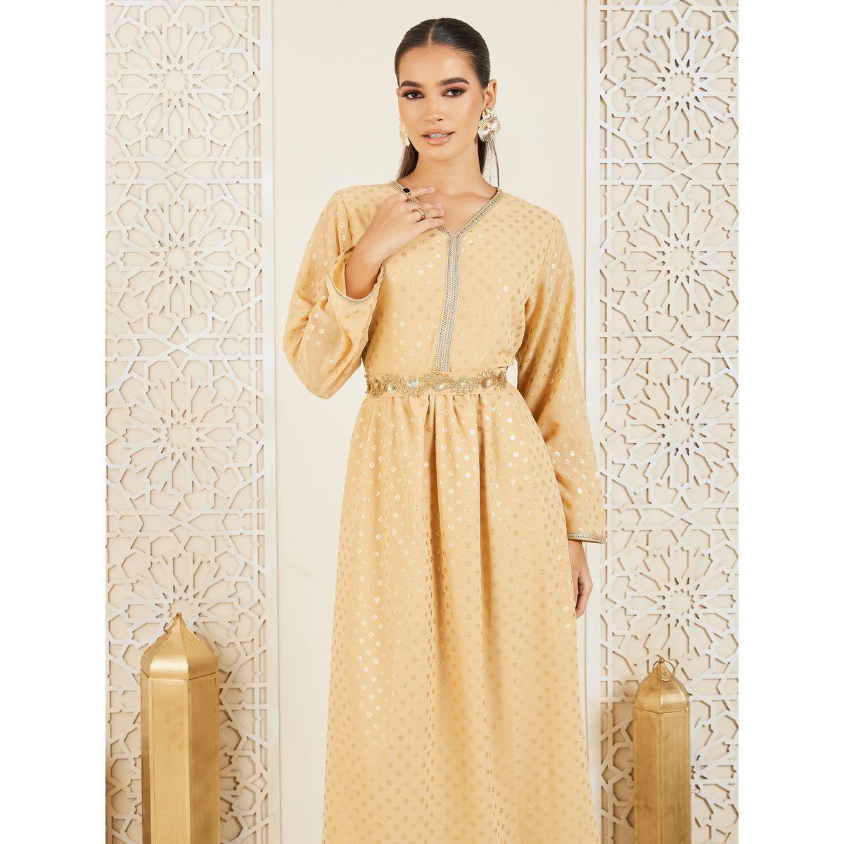 جلابية بطبعة فويل وتفاصيل دانتيل مع أربطة-women-arabicclothing-jalabiyas-image-2