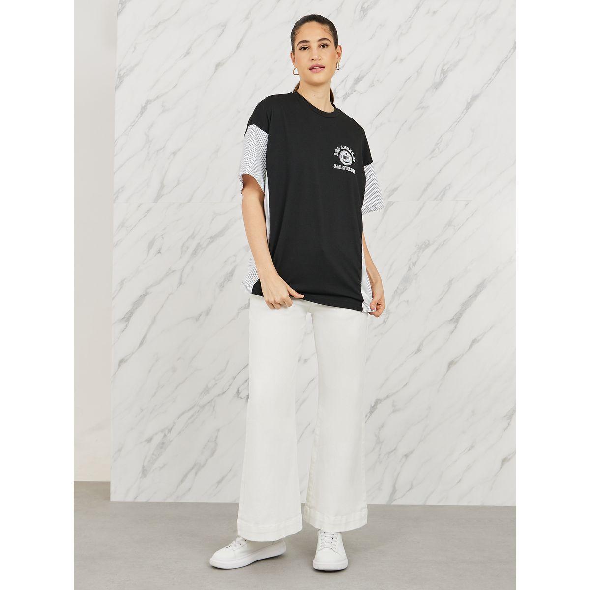 Styli Oversized Side Striped Slogan Print Drop Shoulder T-shirt-women-clothing-tshirts-image-2